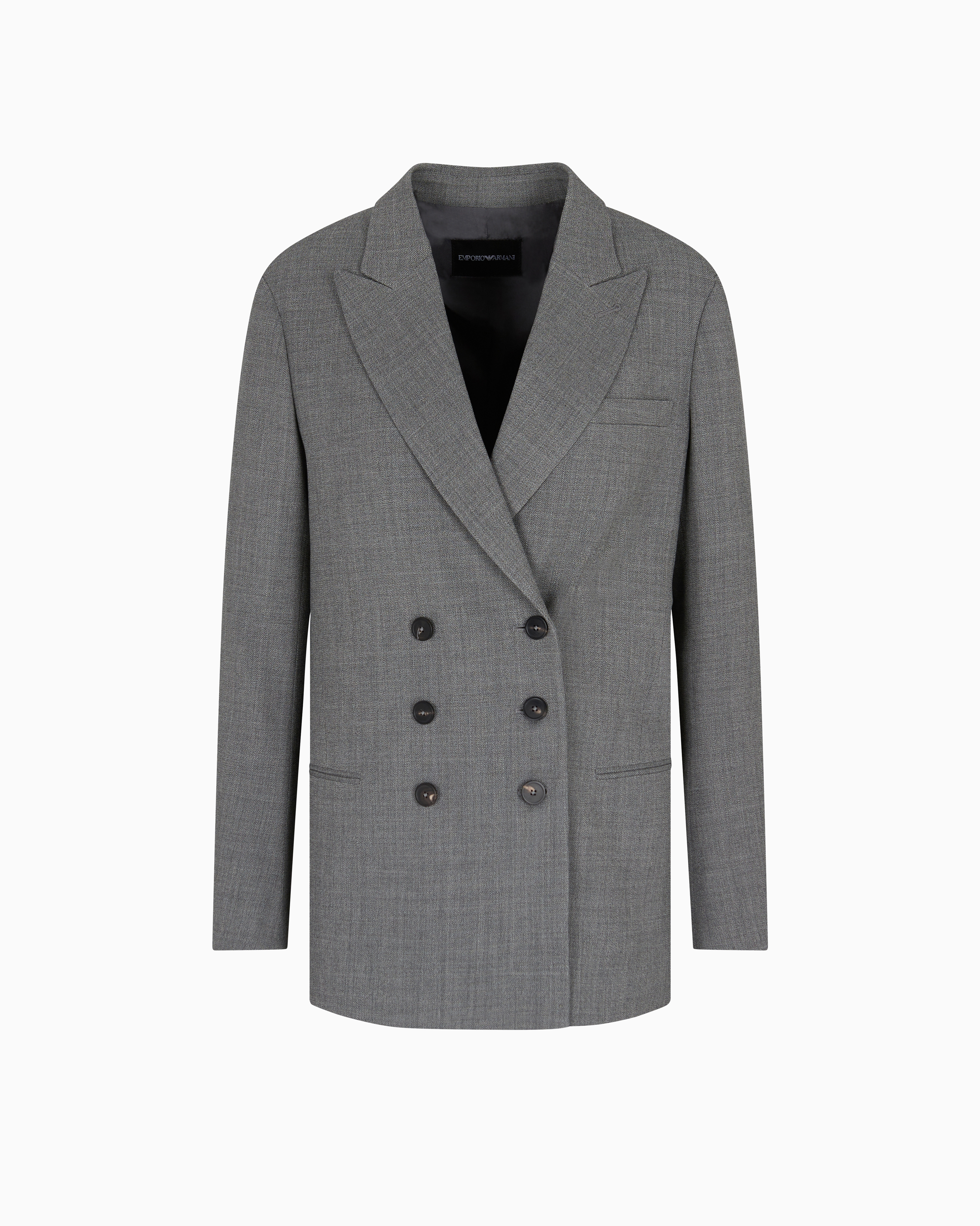 Emporio Armani - Double-breasted blazer mouliné wool crêpe, Woman, Grey, Size: