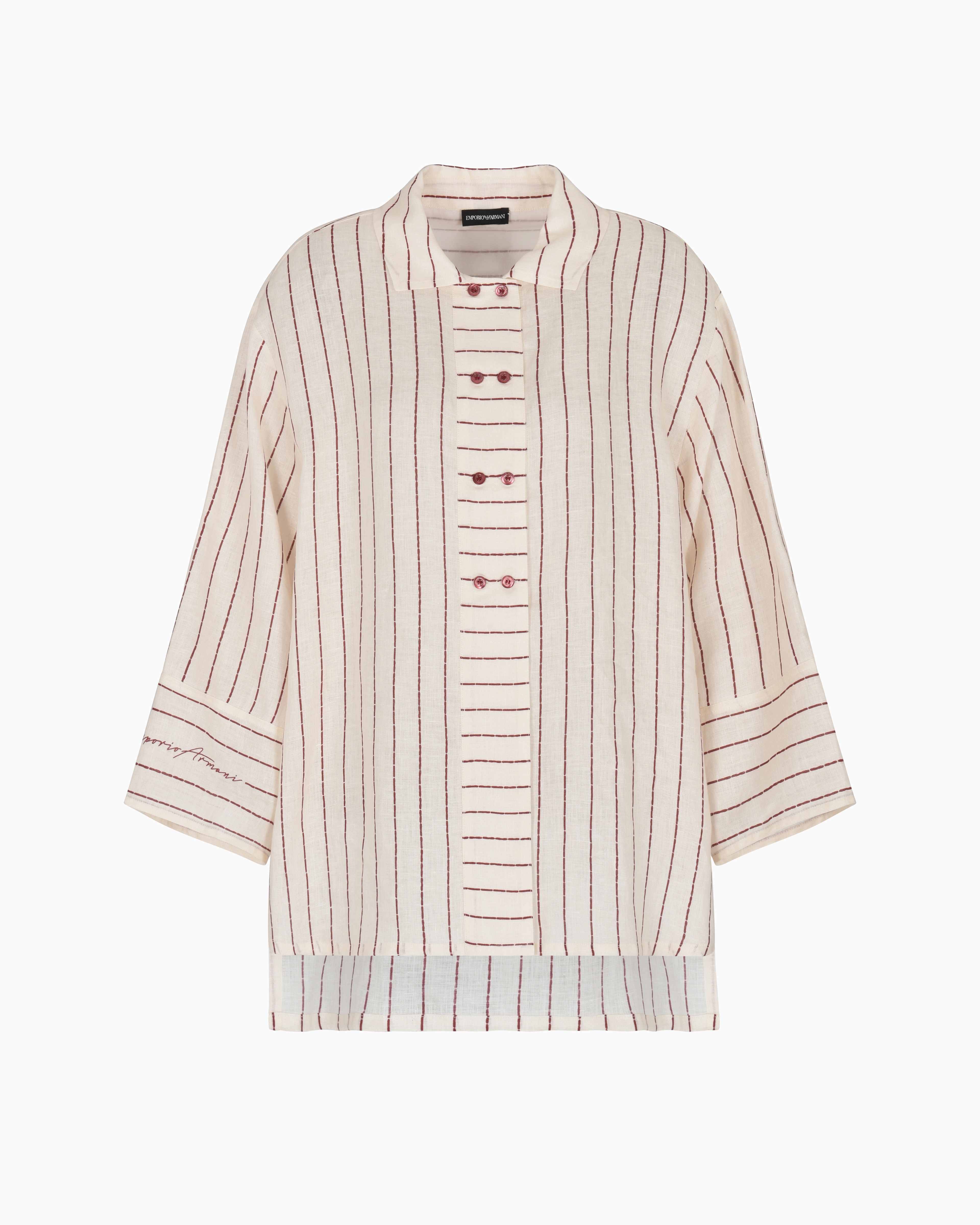 Emporio Armani - Resort capsule collection pinstripe-print linen shirt, Woman, White, Size: 36