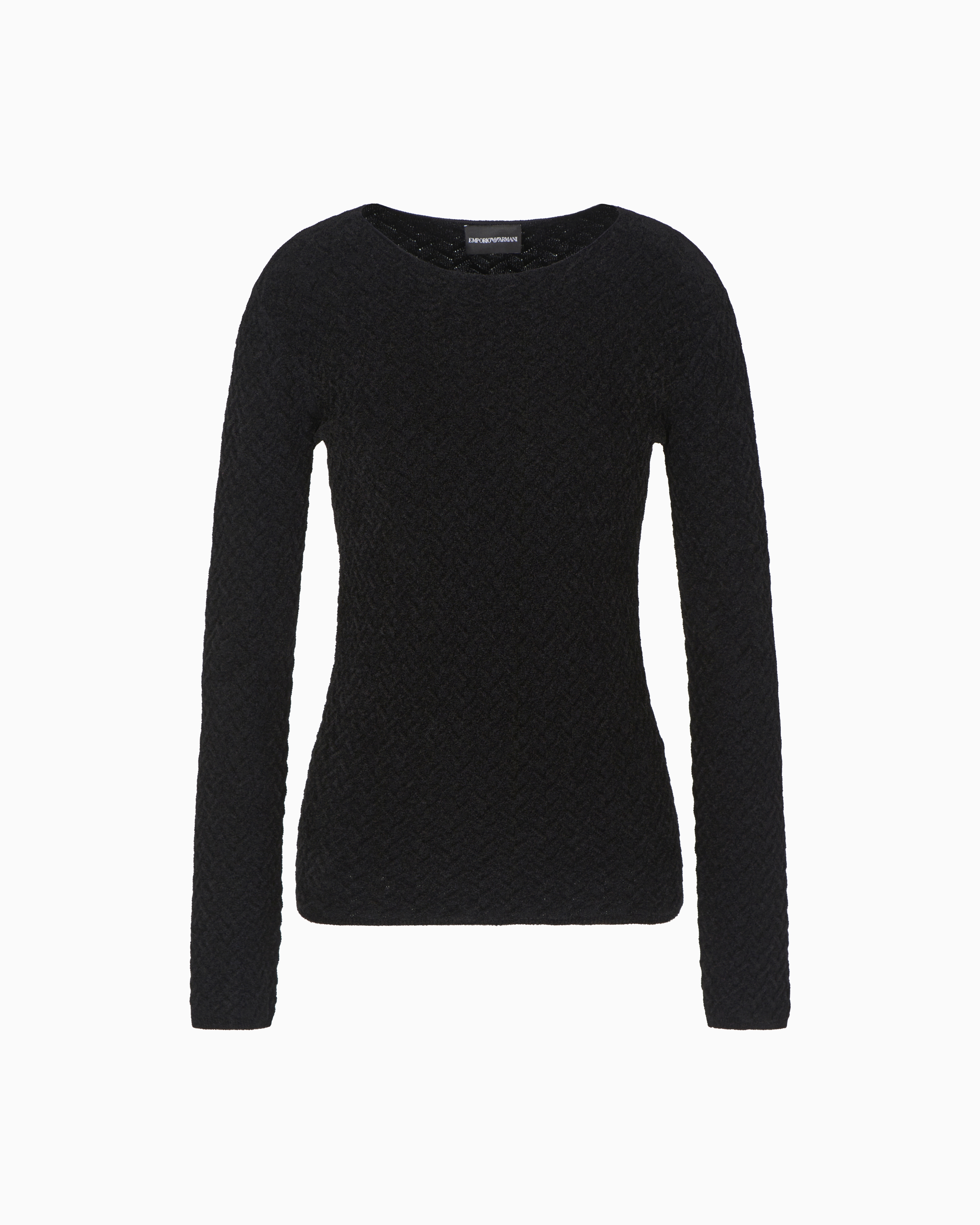 Emporio Armani Chenille Jumper With Embossed Irregular Chevron Motif In Black