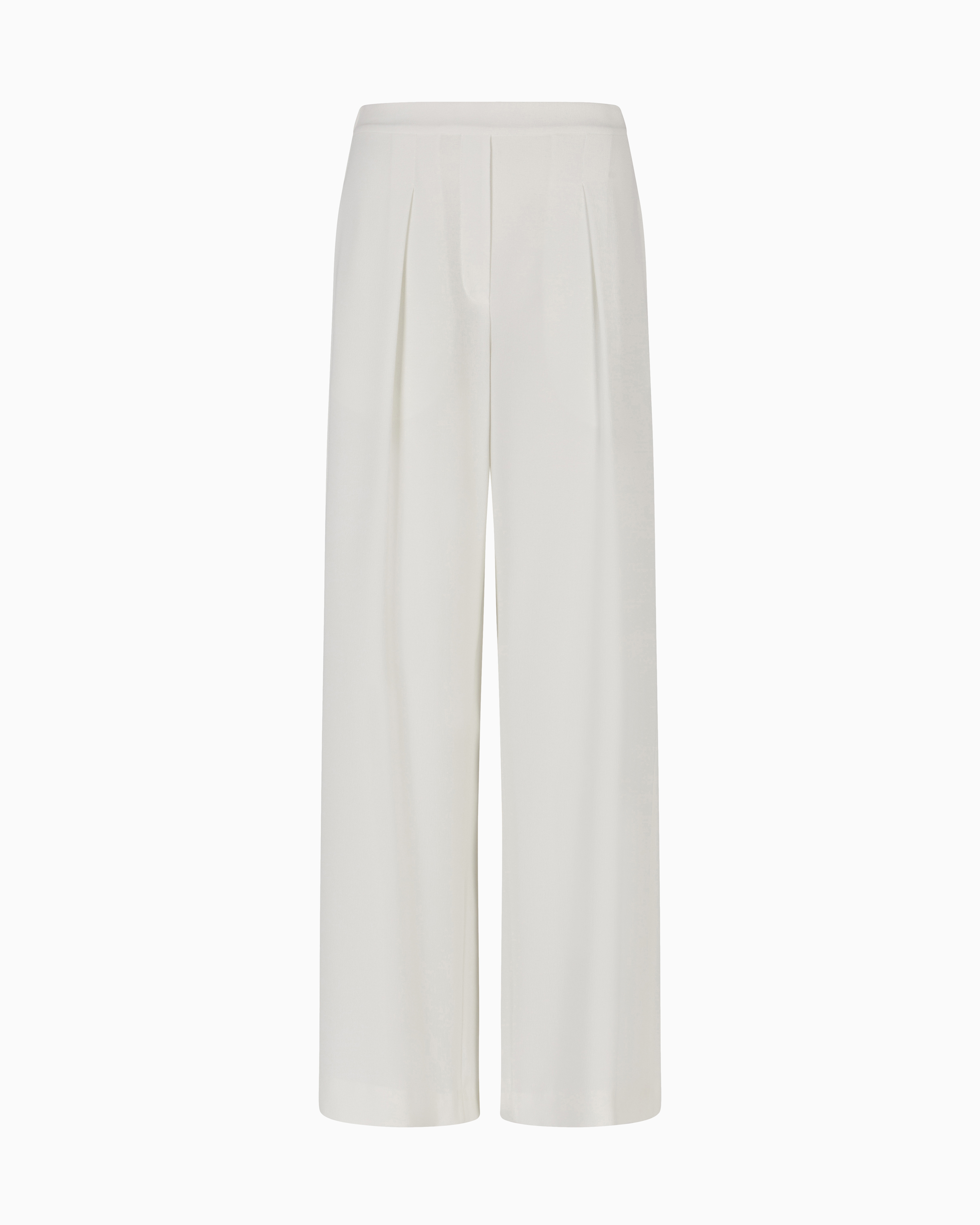 Emporio Armani - Stretch sandblasted fabric trousers with pleats, Woman, Beige, Size: