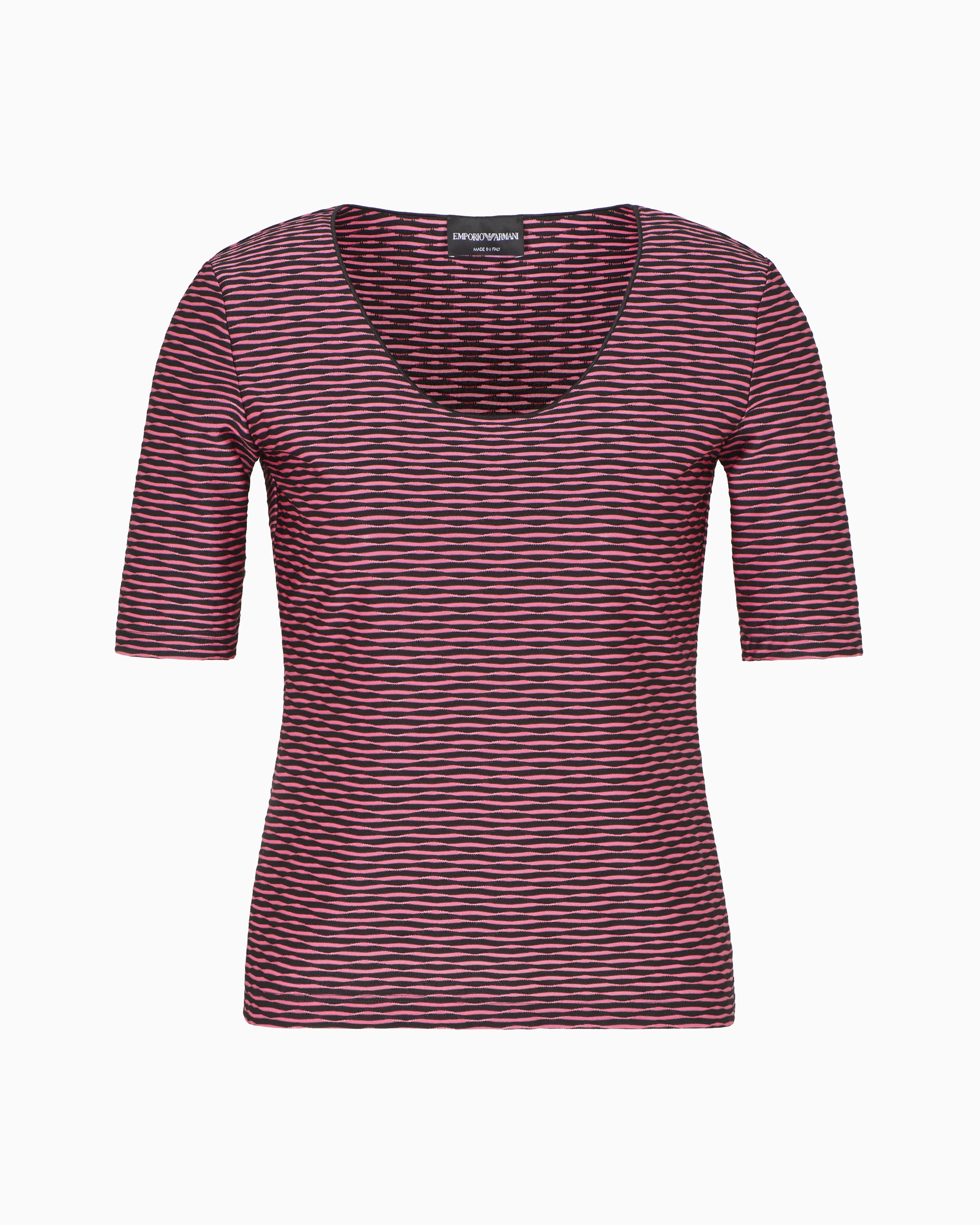 Emporio Armani - Short-sleeved jumper two-tone jacquard jersey, Woman, Black, Size:
