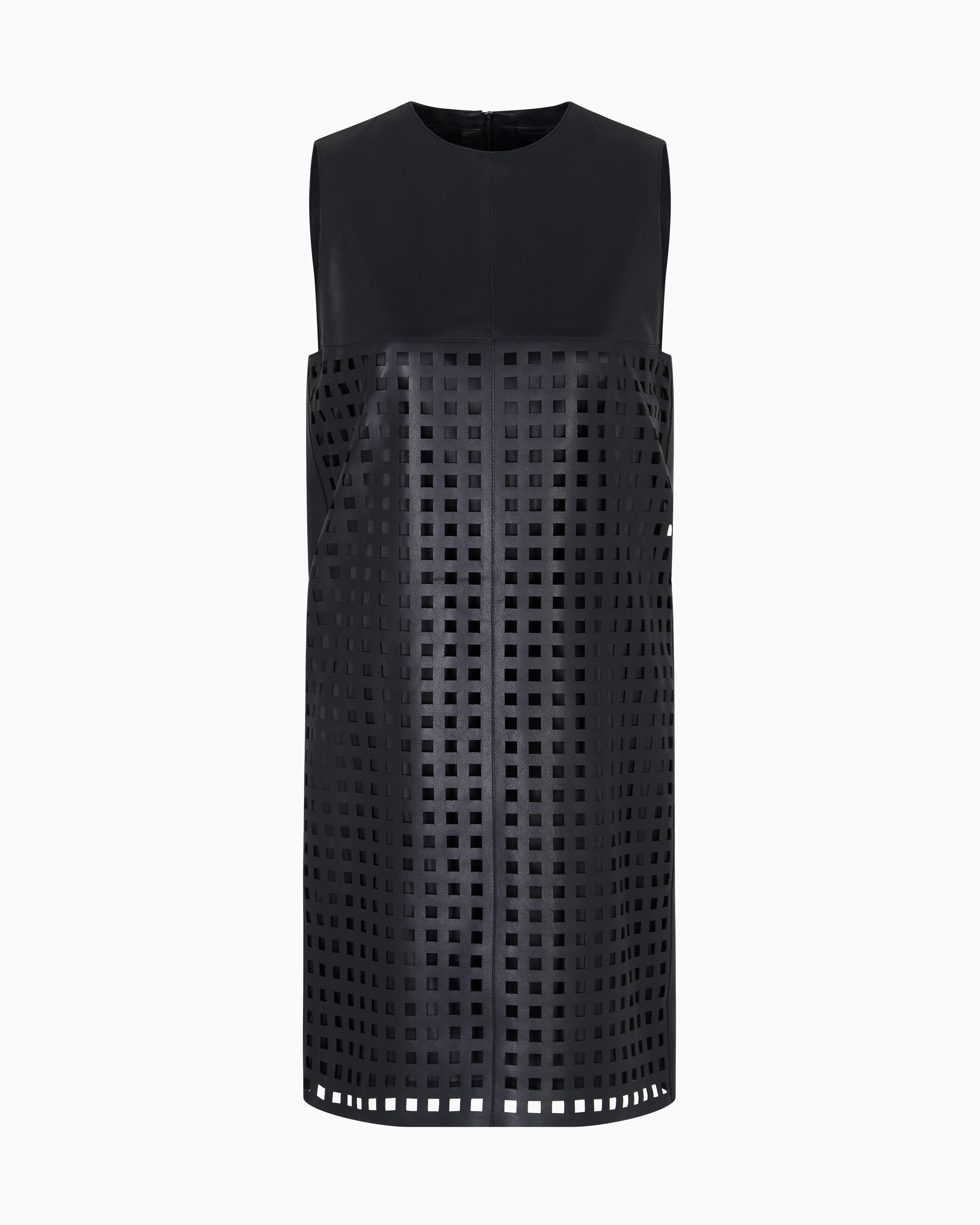 Emporio Armani - Polygon capsule collection dress vegetable-tanned nappa leather with laser-cut perforations, Woman, Black, Size: