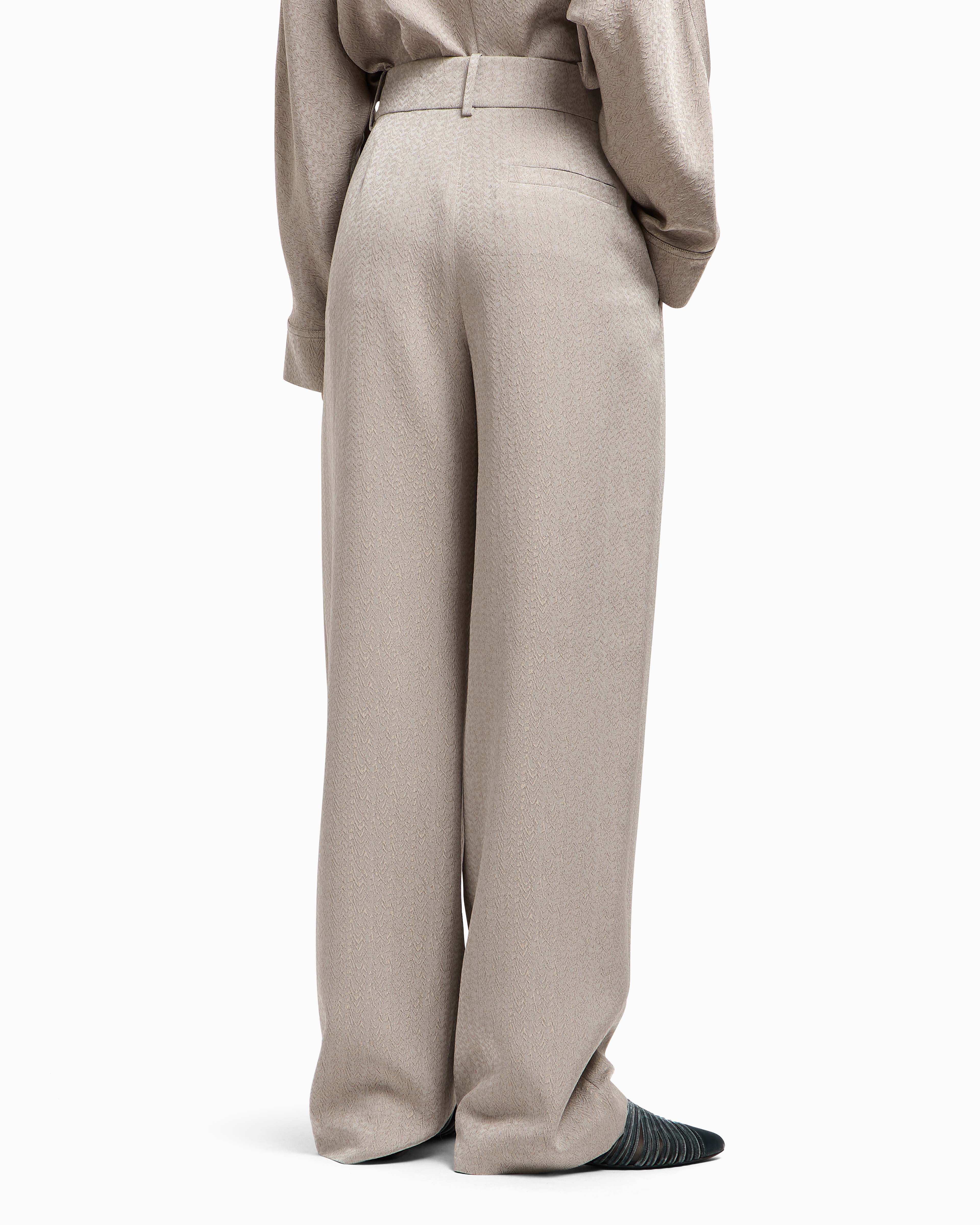 Giorgio Armani Viscose, Wool, Silk Jacquard Single-pleat Trousers In Neutral