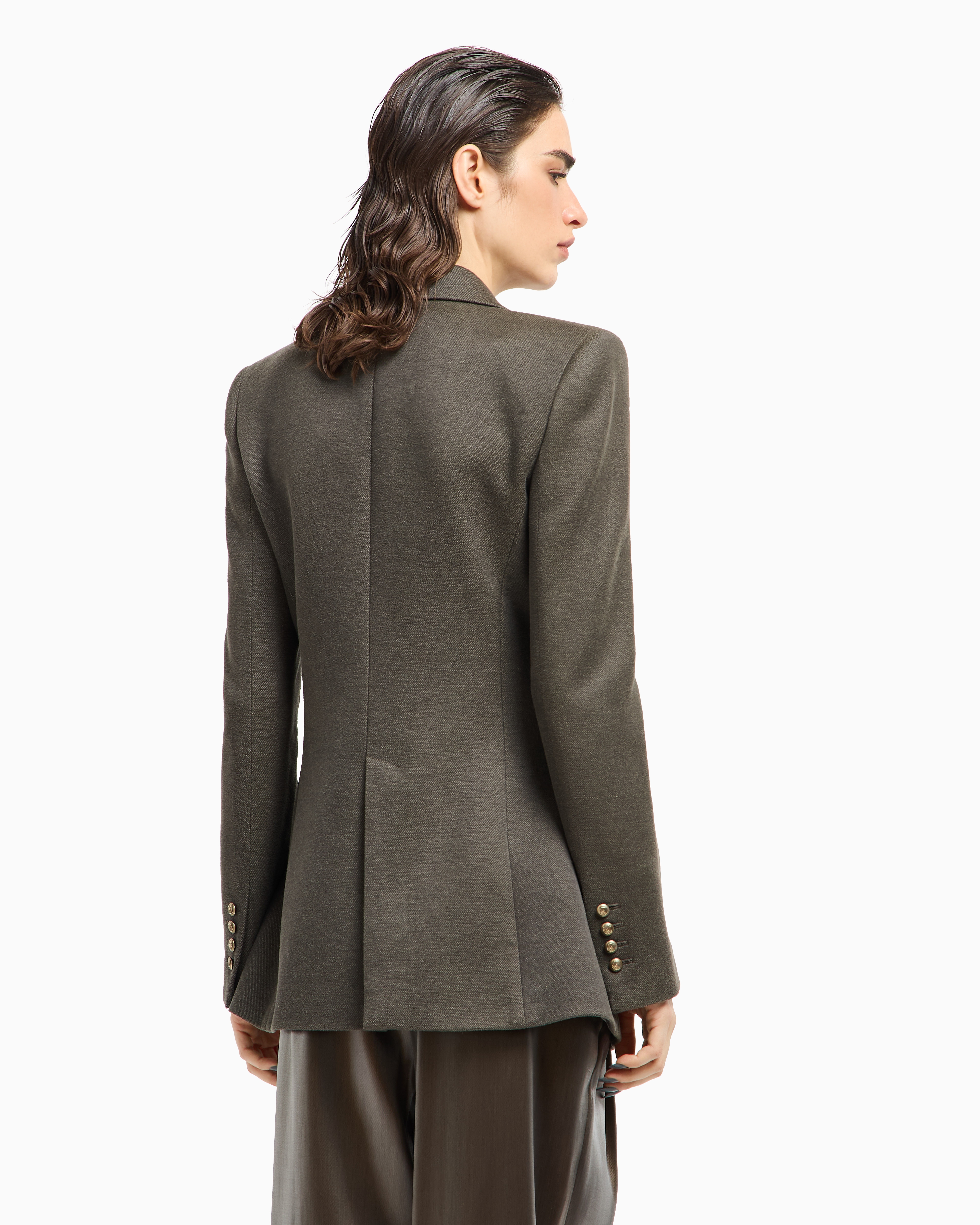 Giorgio Armani Silk Cotton Double-breasted Blazer In Gray