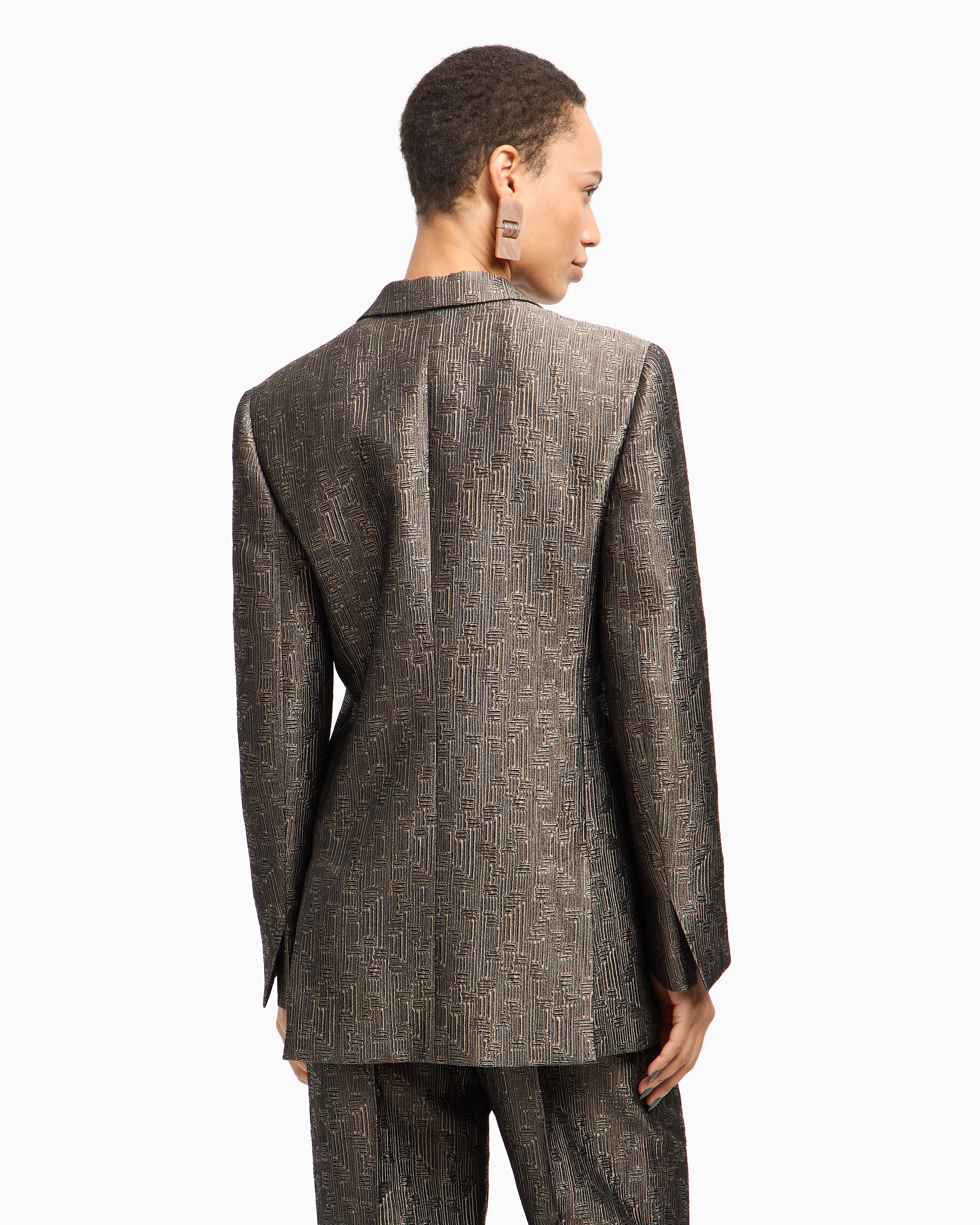 Giorgio Armani Jacquard Silk And Wool Single-breasted Jacket In Gray