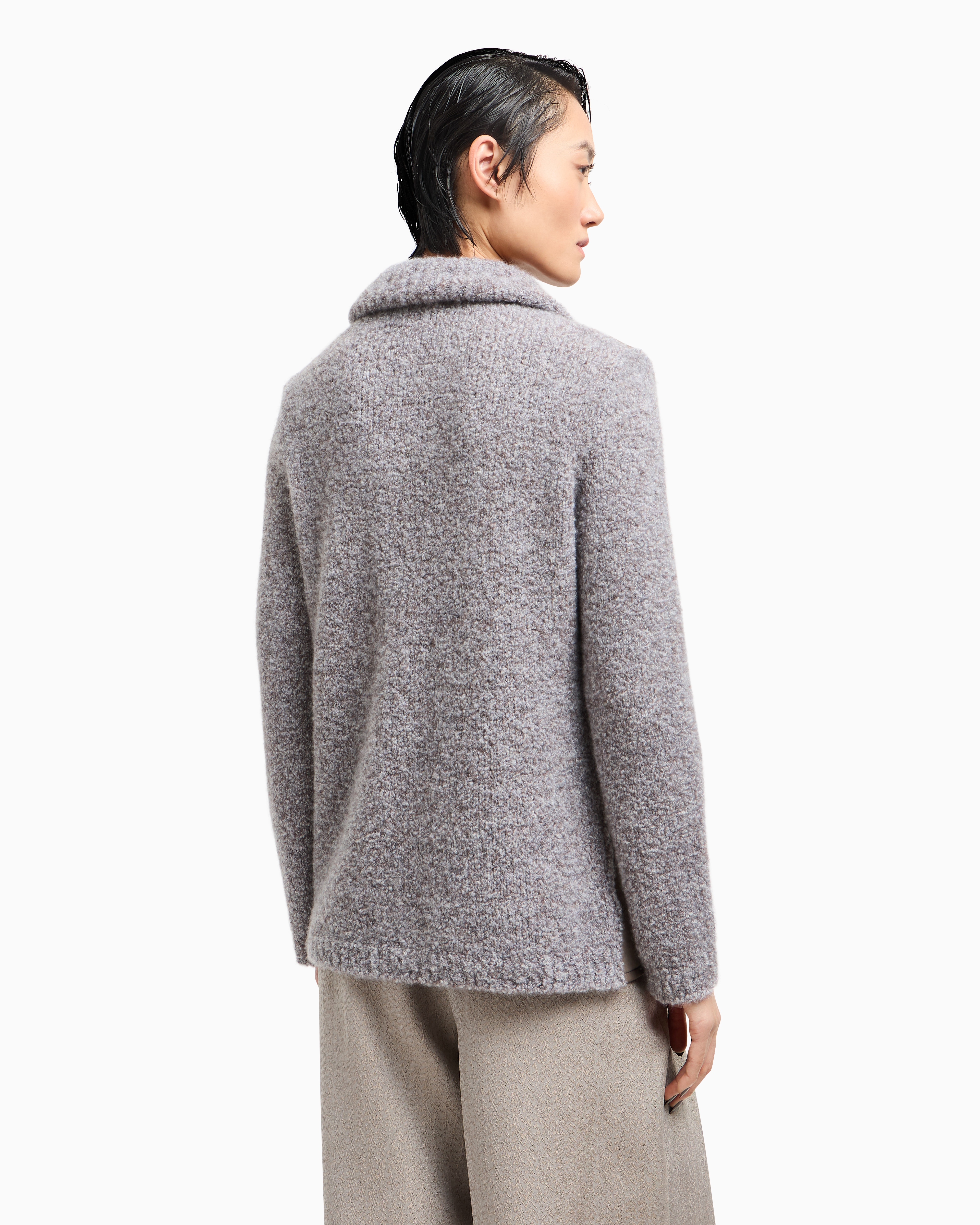 Giorgio Armani Jacket In Calfskin And Cashmere And Silk Bouclé In Brown