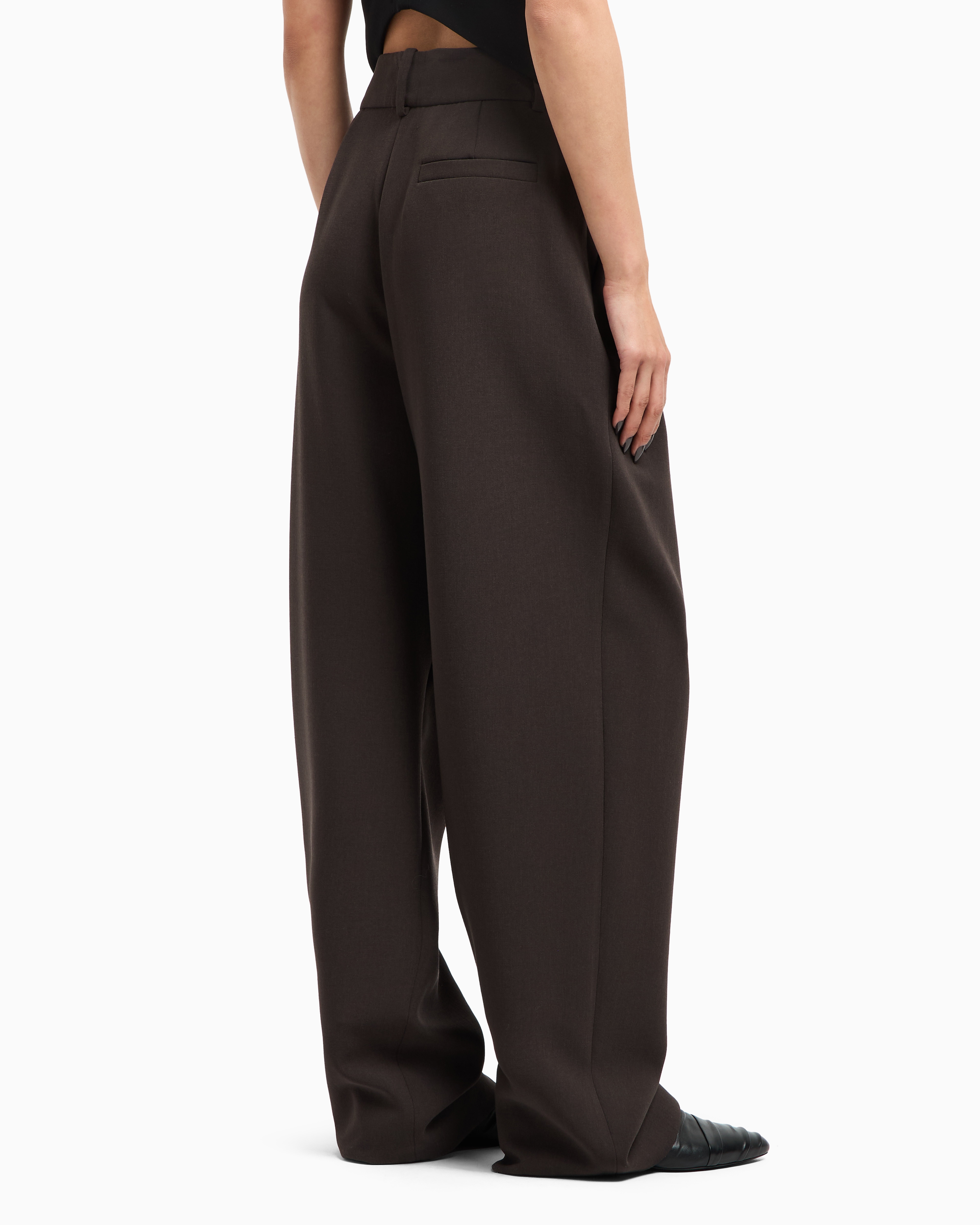 Giorgio Armani Double-pleat Trousers In Stretch Virgin Wool In Brown