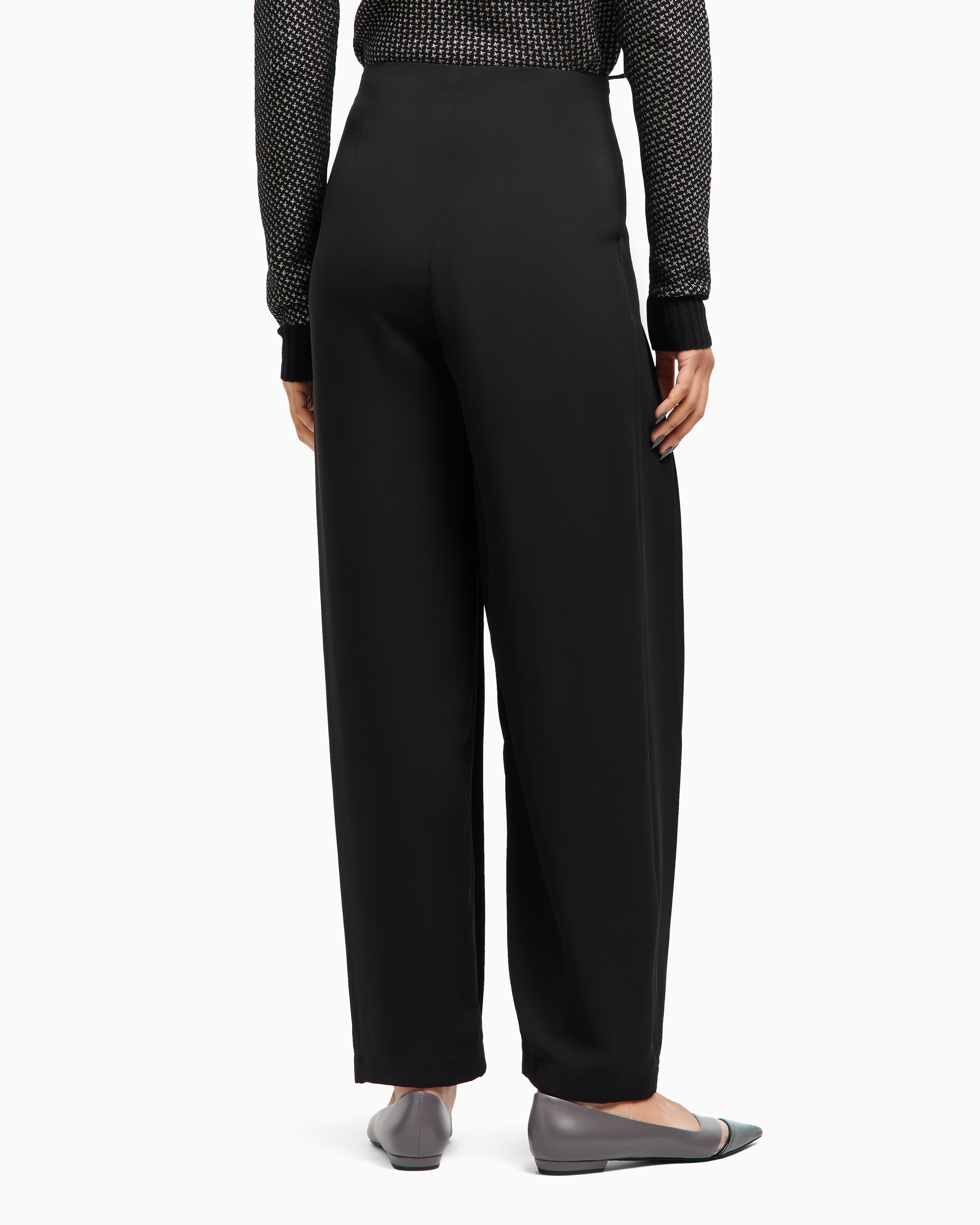 Giorgio Armani Asv Pleated Triple Silk Georgette Trousers In Black
