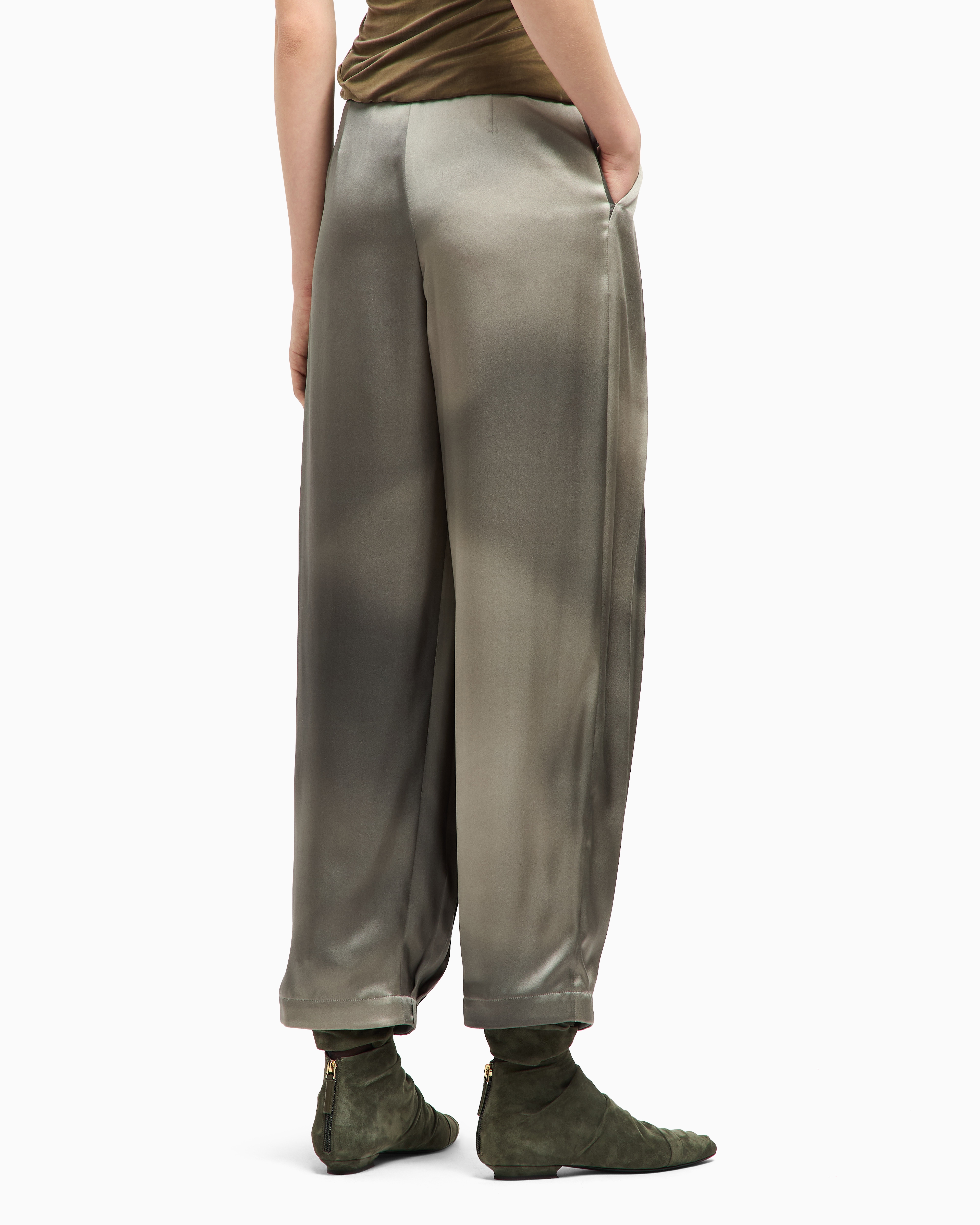 Giorgio Armani Printed Silk Satin Trousers In Gray