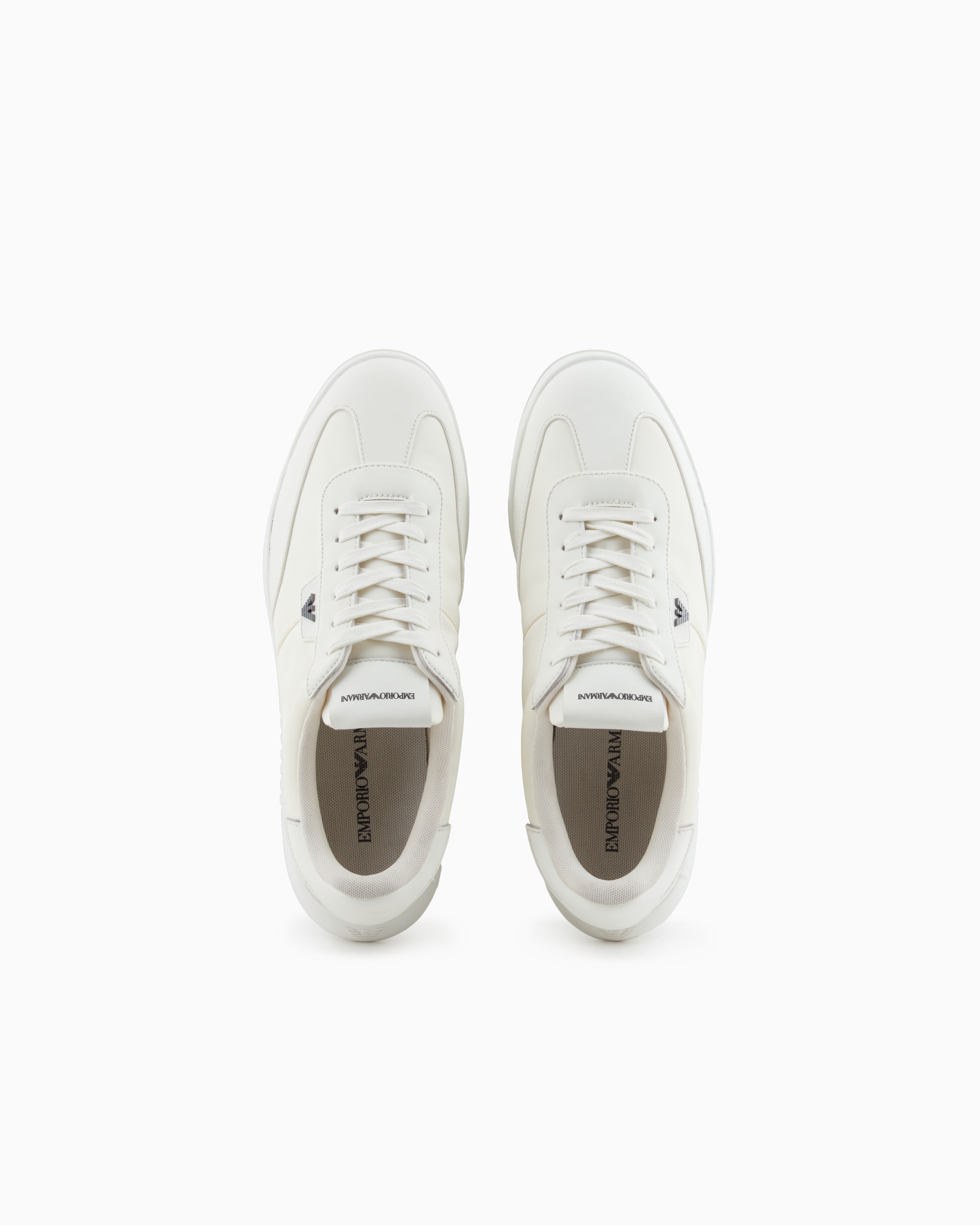 Emporio Armani Nylon Sneakers With Leather Details In White