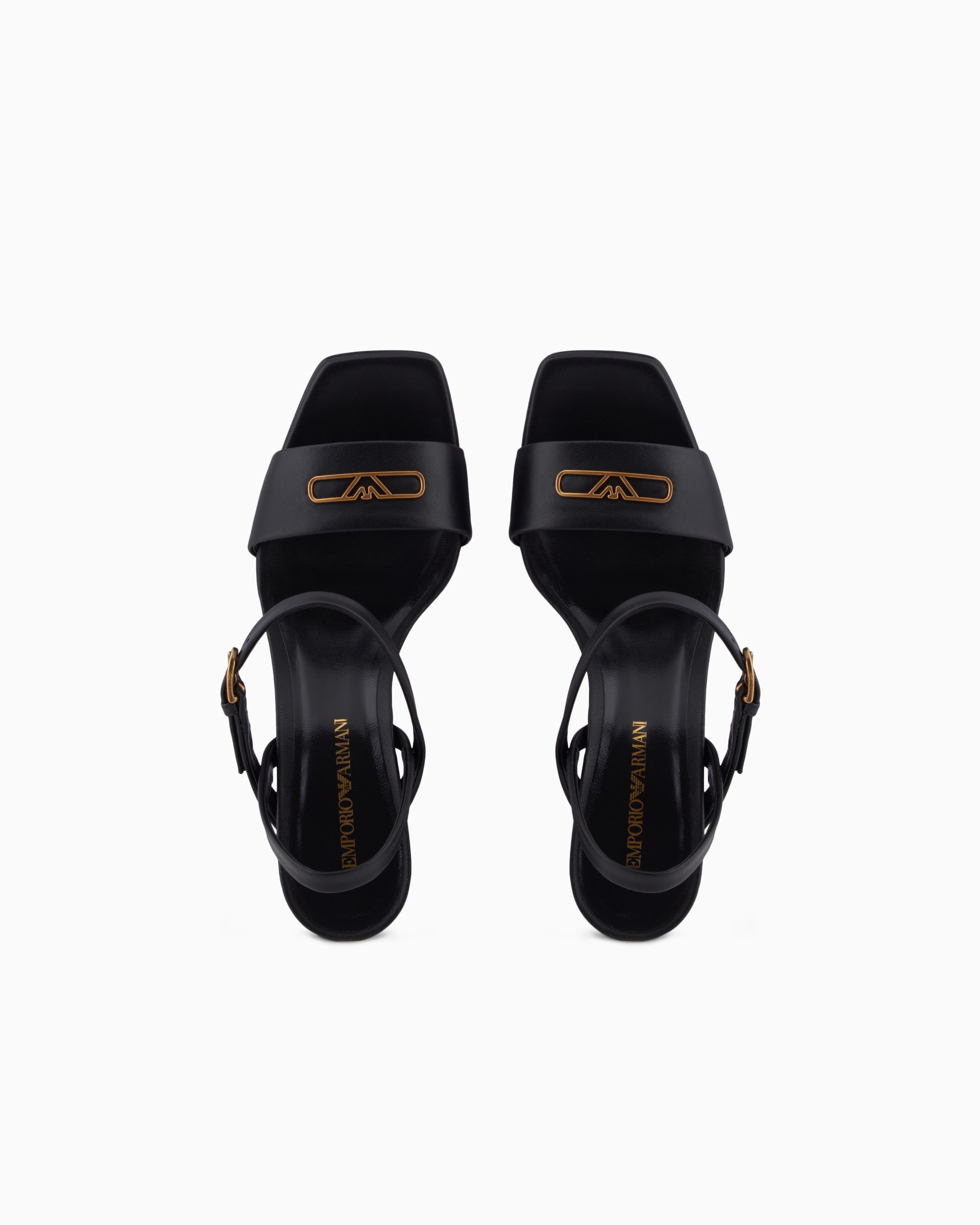 Emporio Armani Nappa-leather Heeled Sandals With Eagle Plate