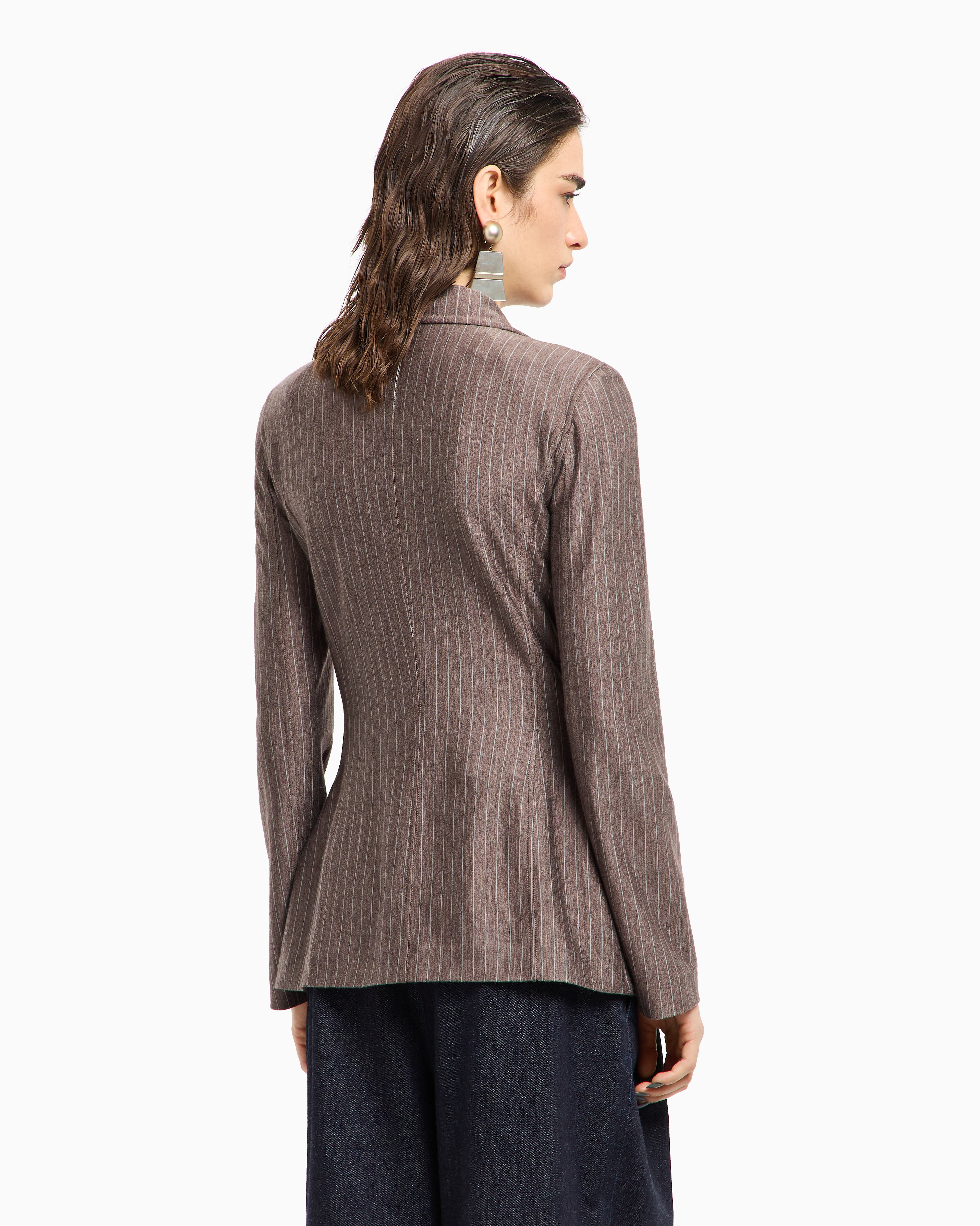Giorgio Armani Pinstriped Cashmere Jersey And Silk Double-breasted Jacket In Brown