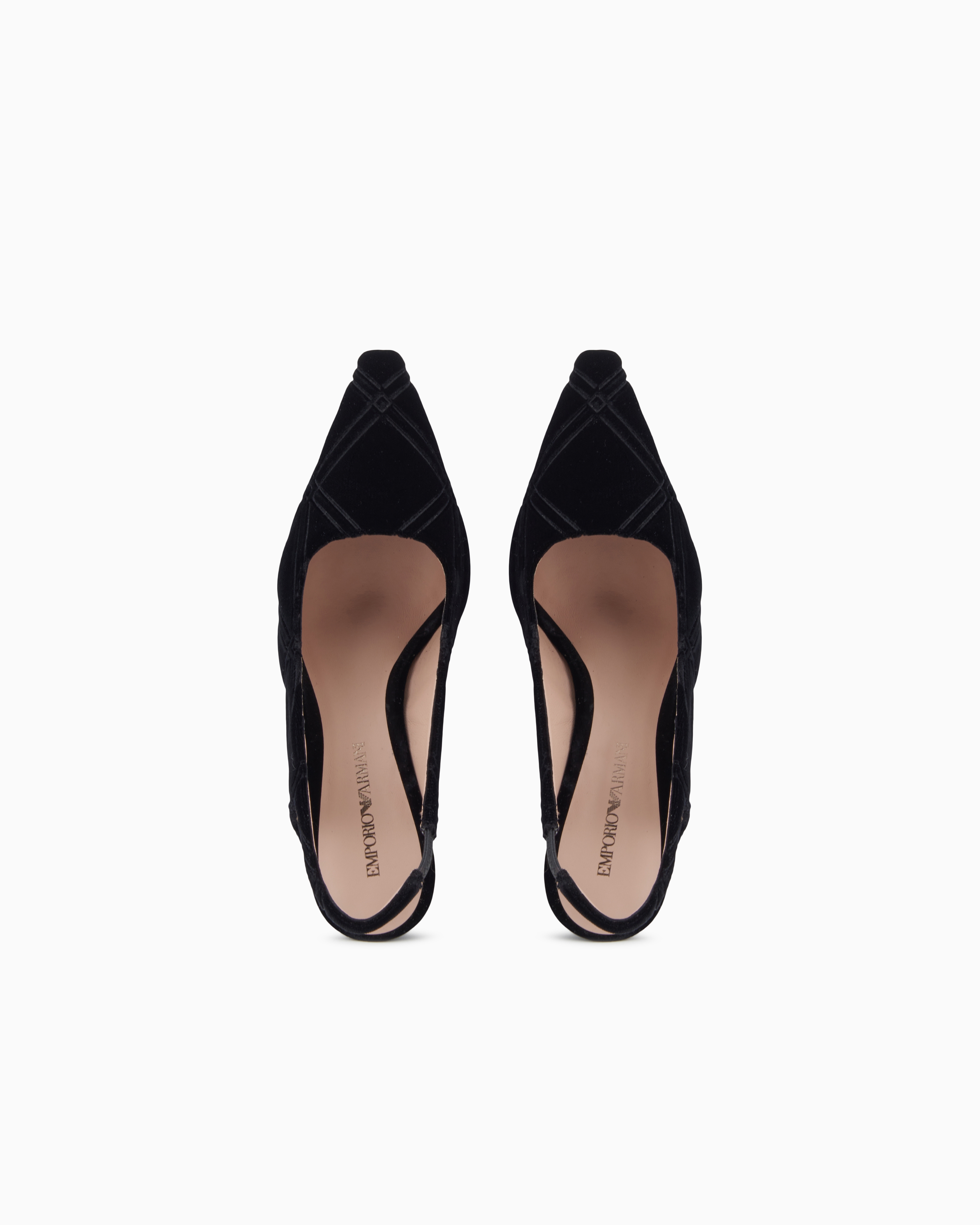 Emporio Armani Embossed Motif Velvet Slingback Court Shoes In Black