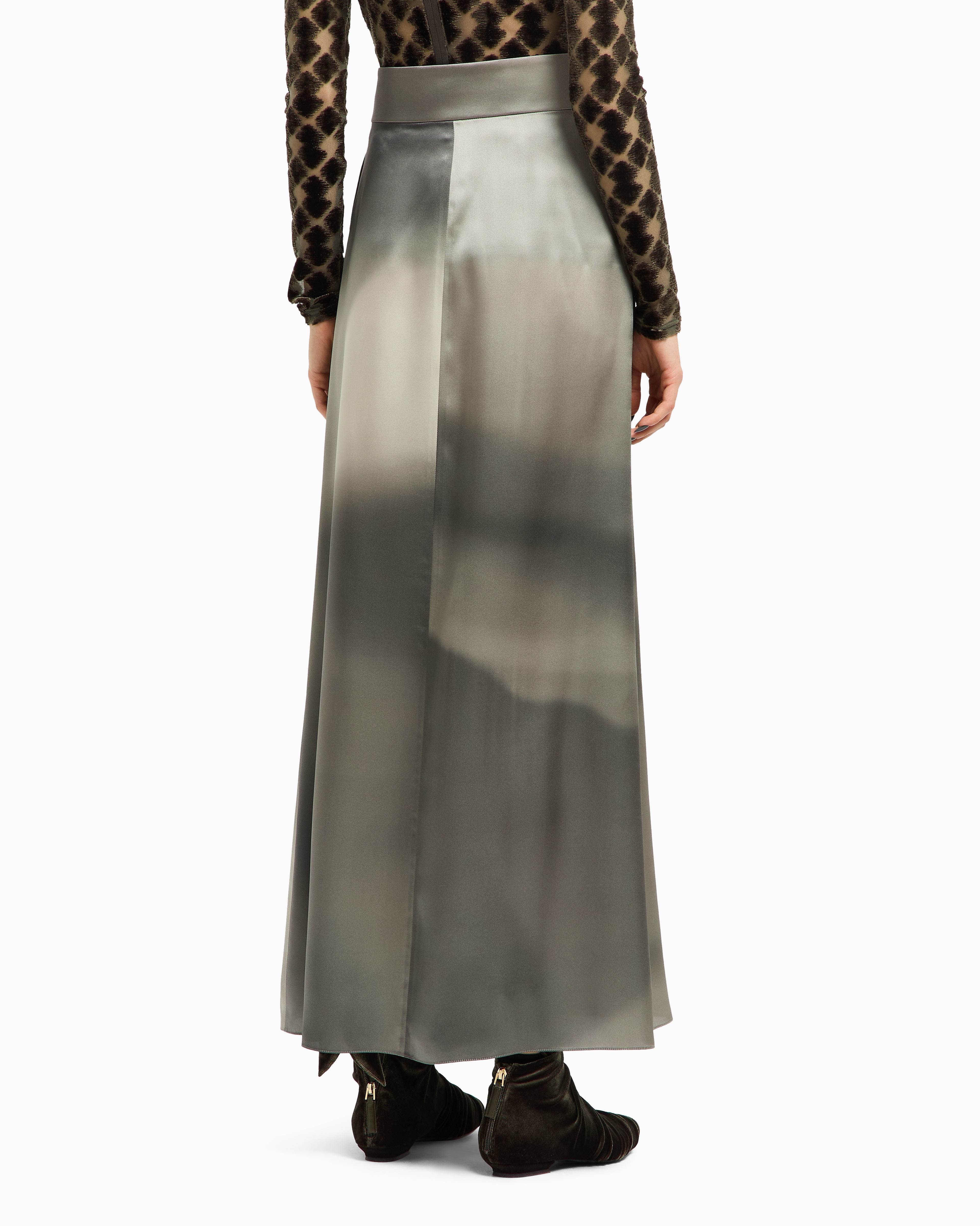 Giorgio Armani Long Skirt In Printed Silk Satin In Multi