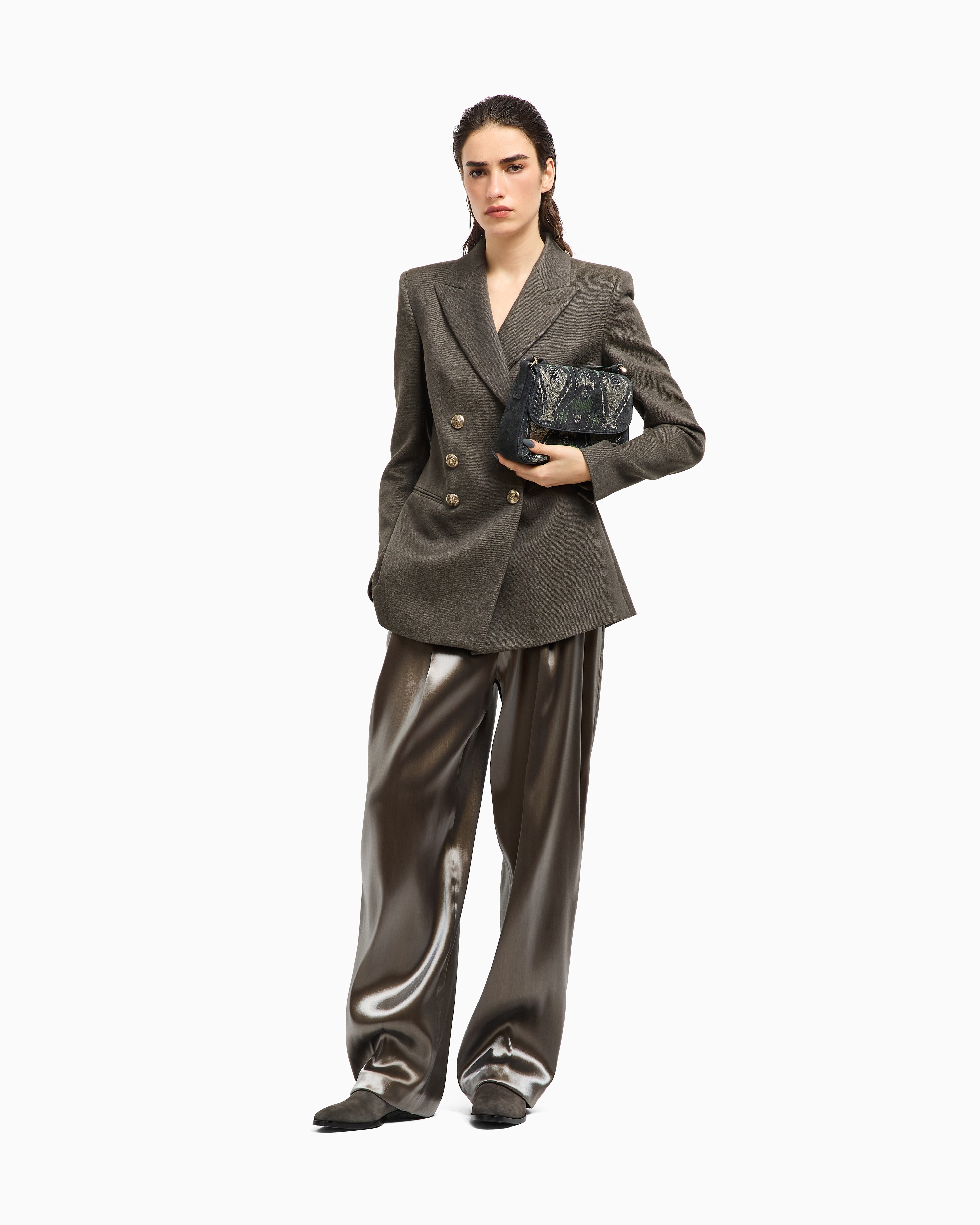 Giorgio Armani Silk Cotton Double-breasted Blazer In Gray