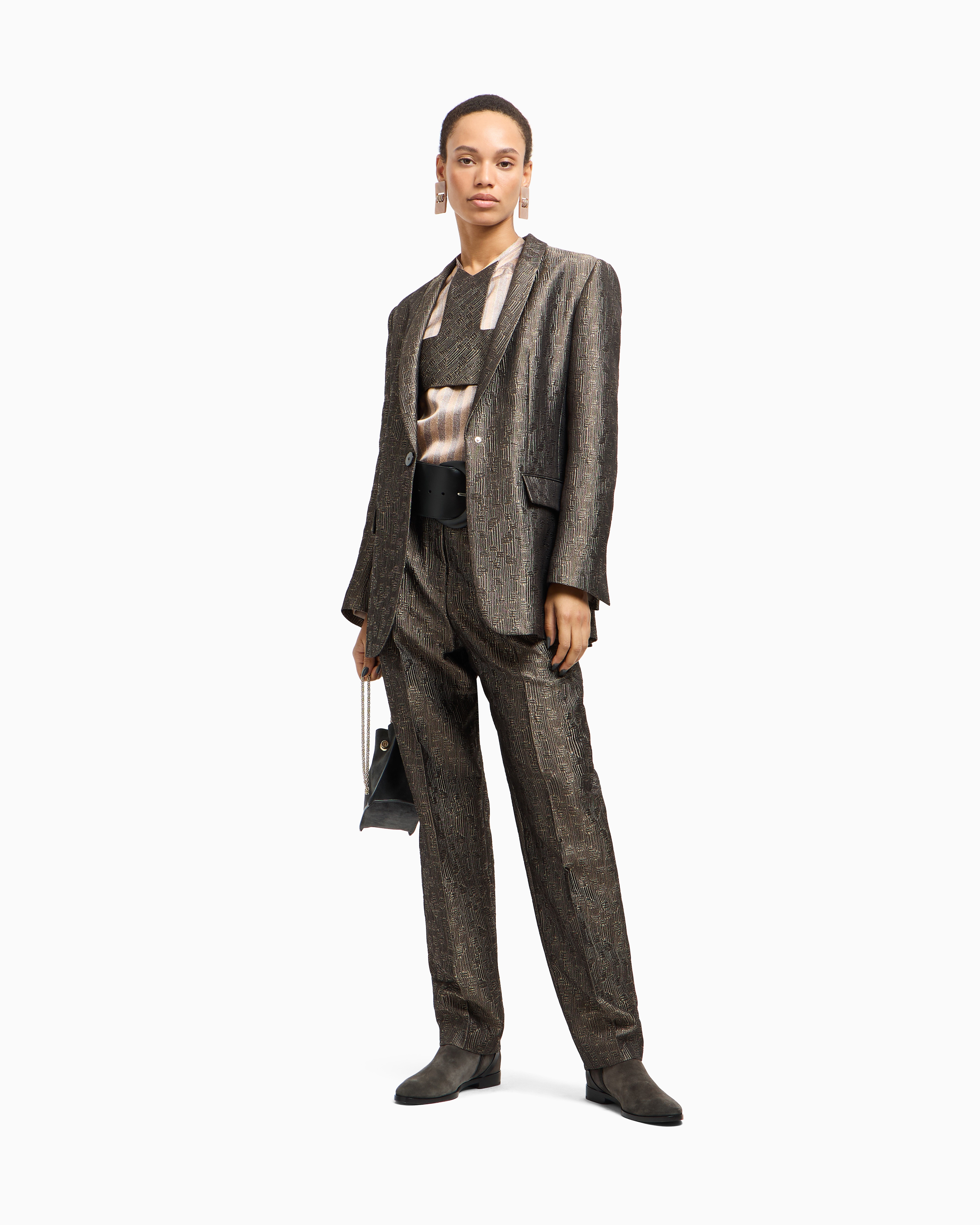 Giorgio Armani Jacquard Silk And Wool Single-breasted Jacket In Gray