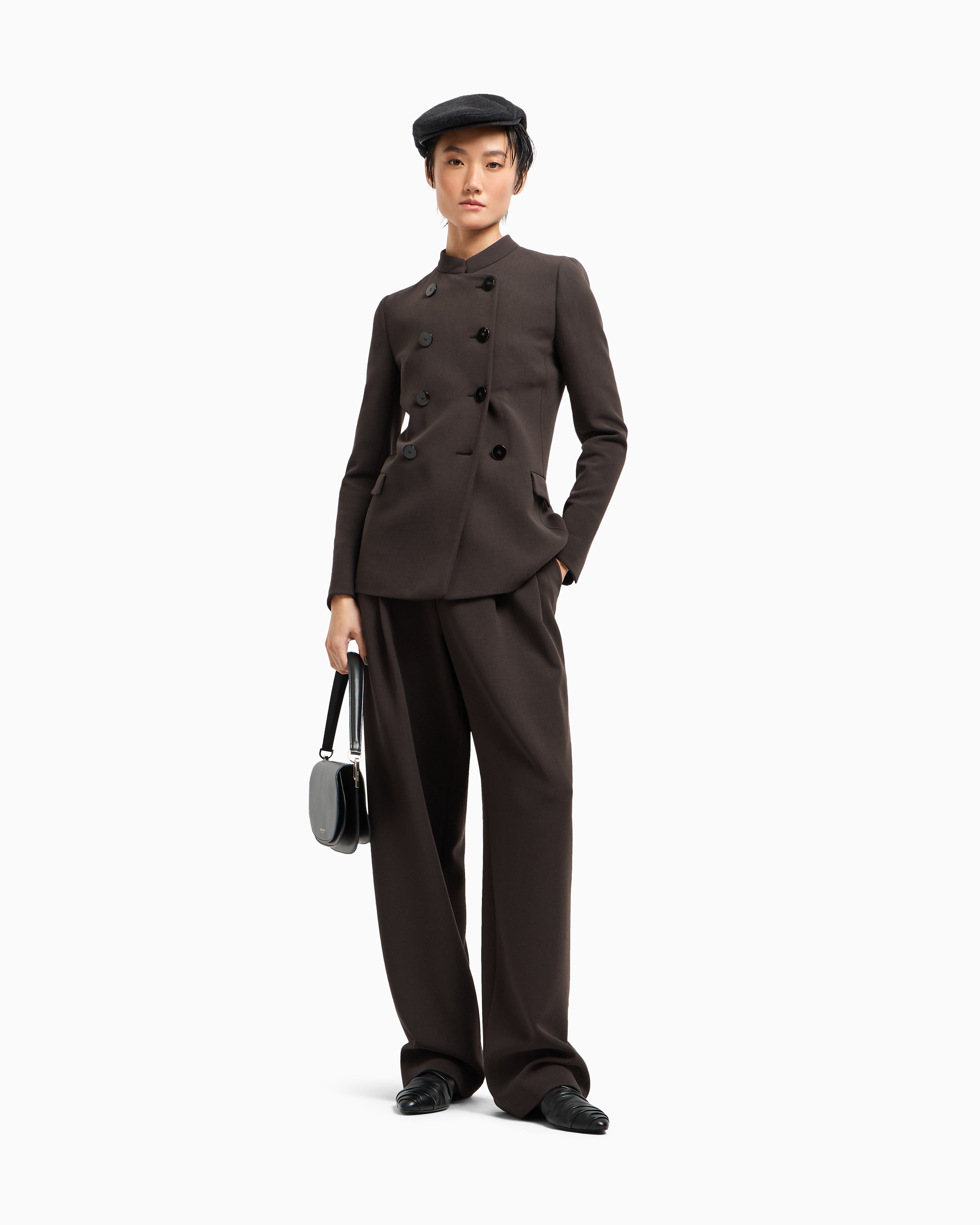 Giorgio Armani Double-pleat Trousers In Stretch Virgin Wool In Brown