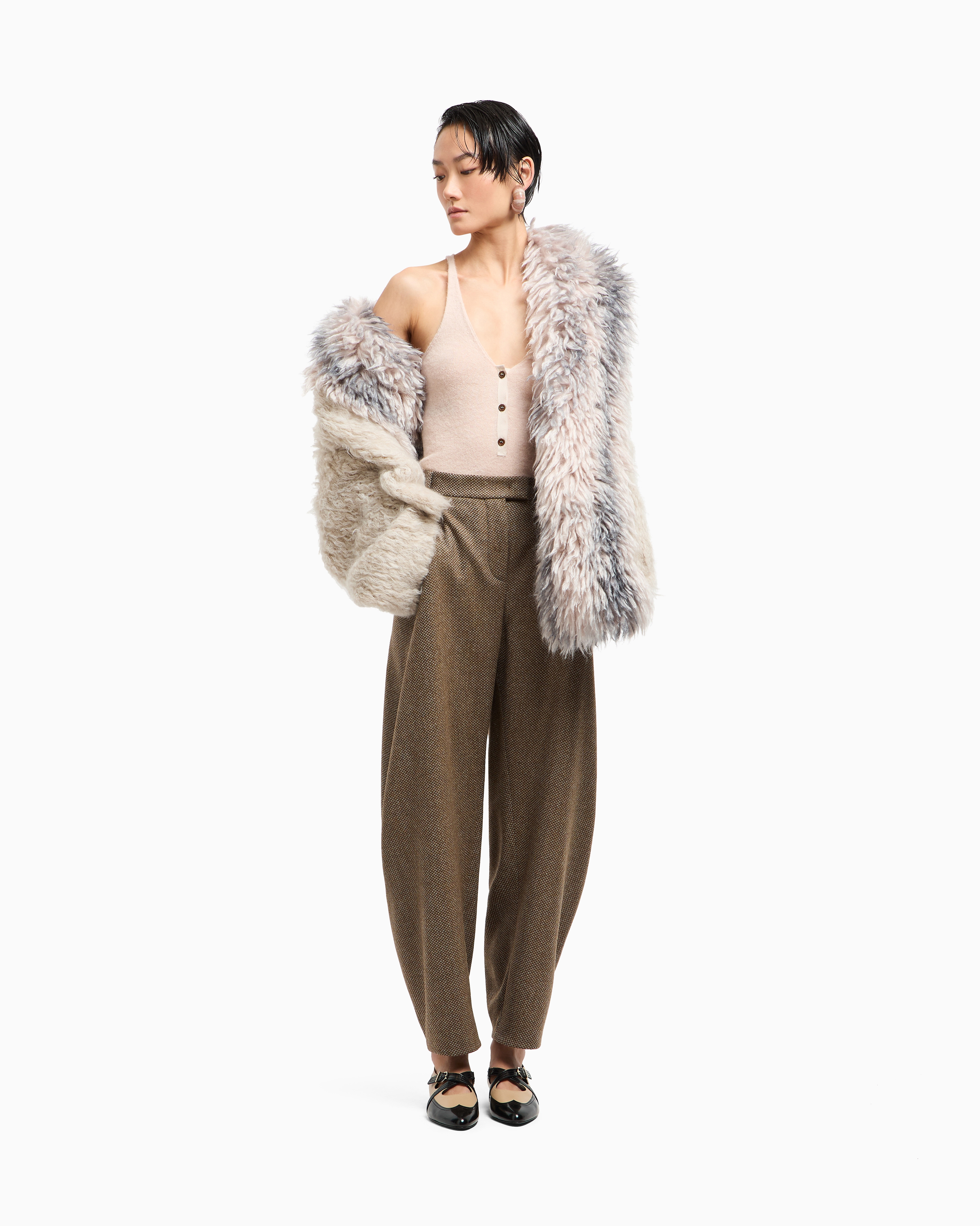 Giorgio Armani Loop-stitch Mohair Wool Cardigan In Neutral