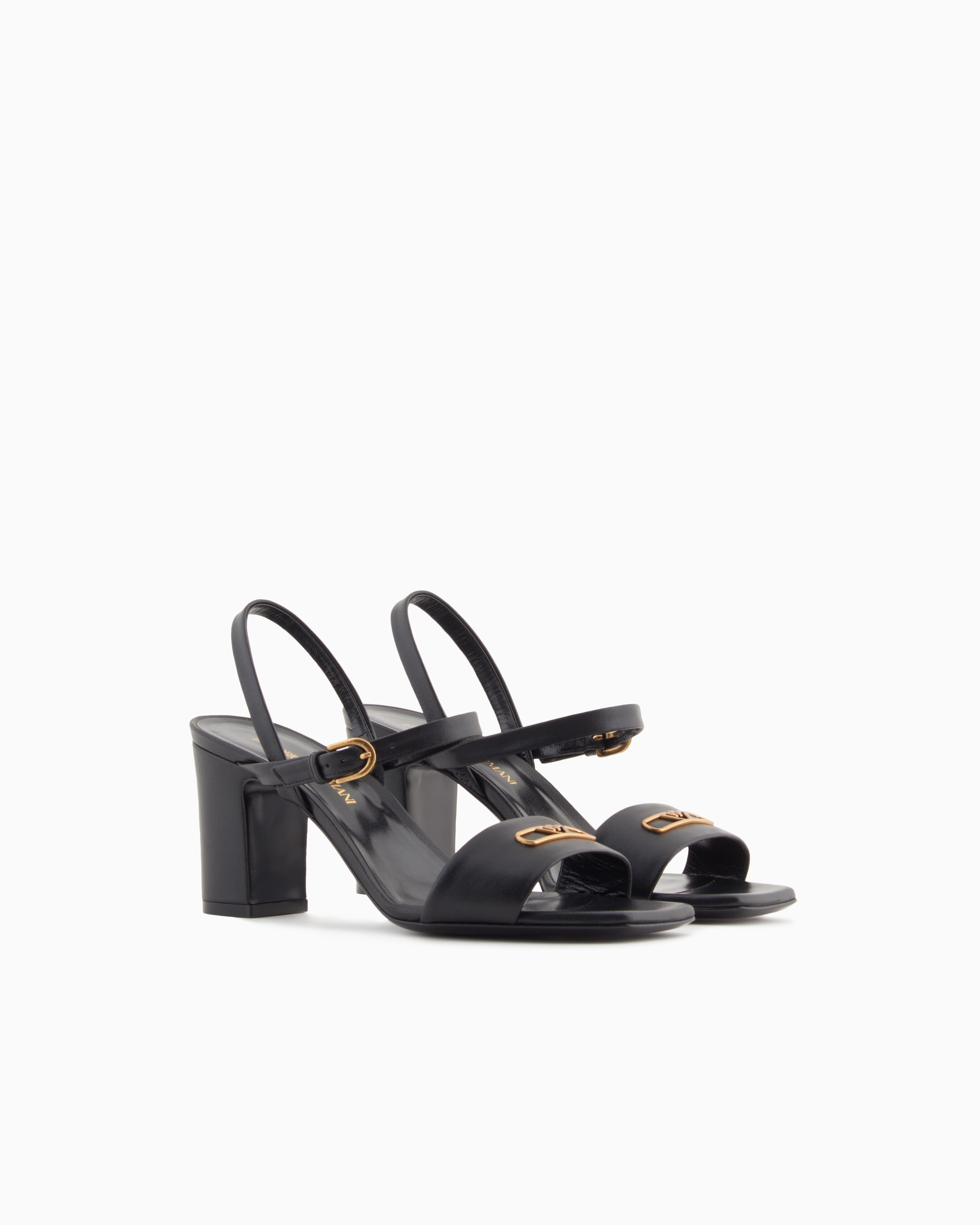Emporio Armani Nappa-leather Heeled Sandals With Eagle Plate