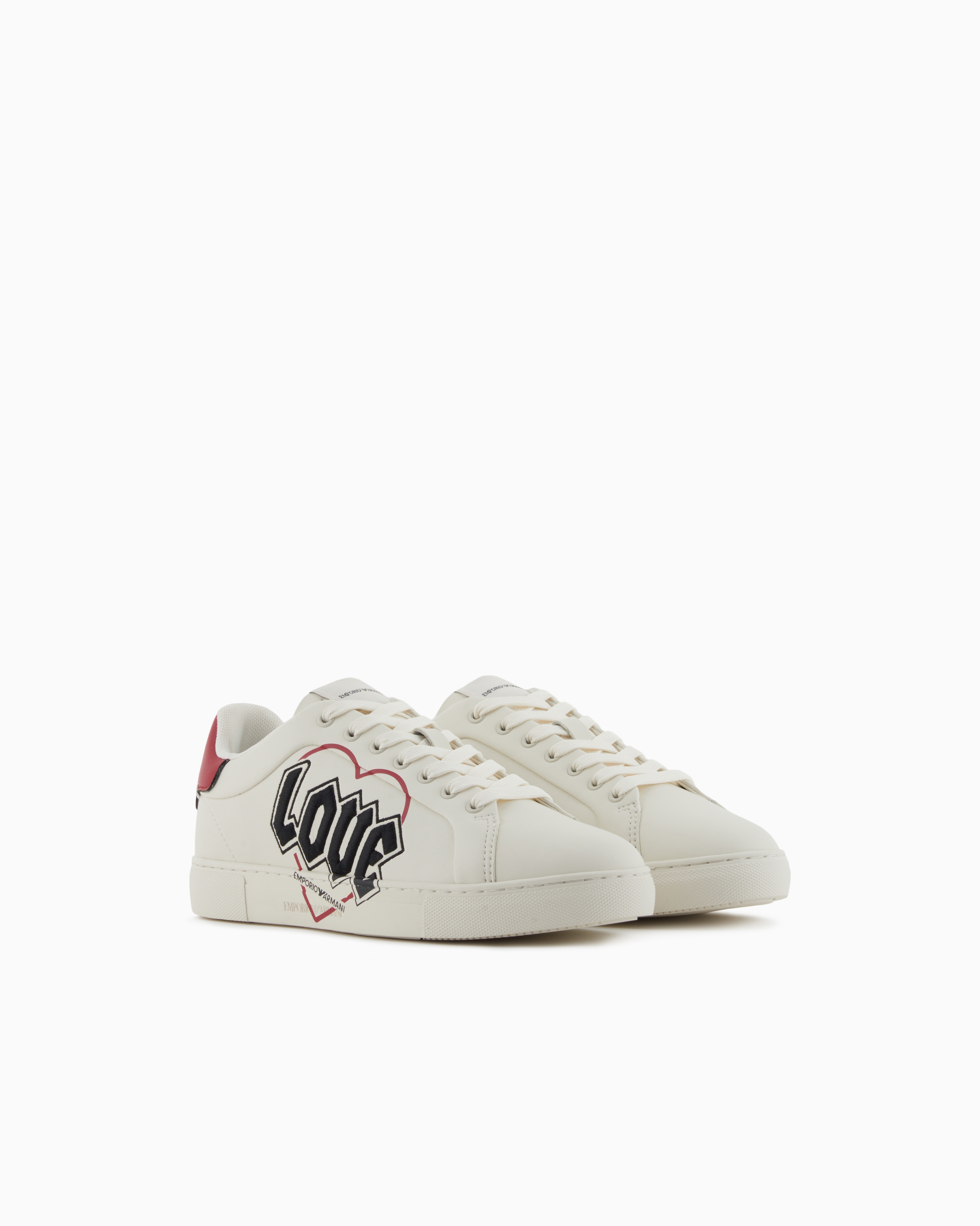 Emporio Armani - Valentine’s Day capsule collection leather sneakers, Woman, White, Size: