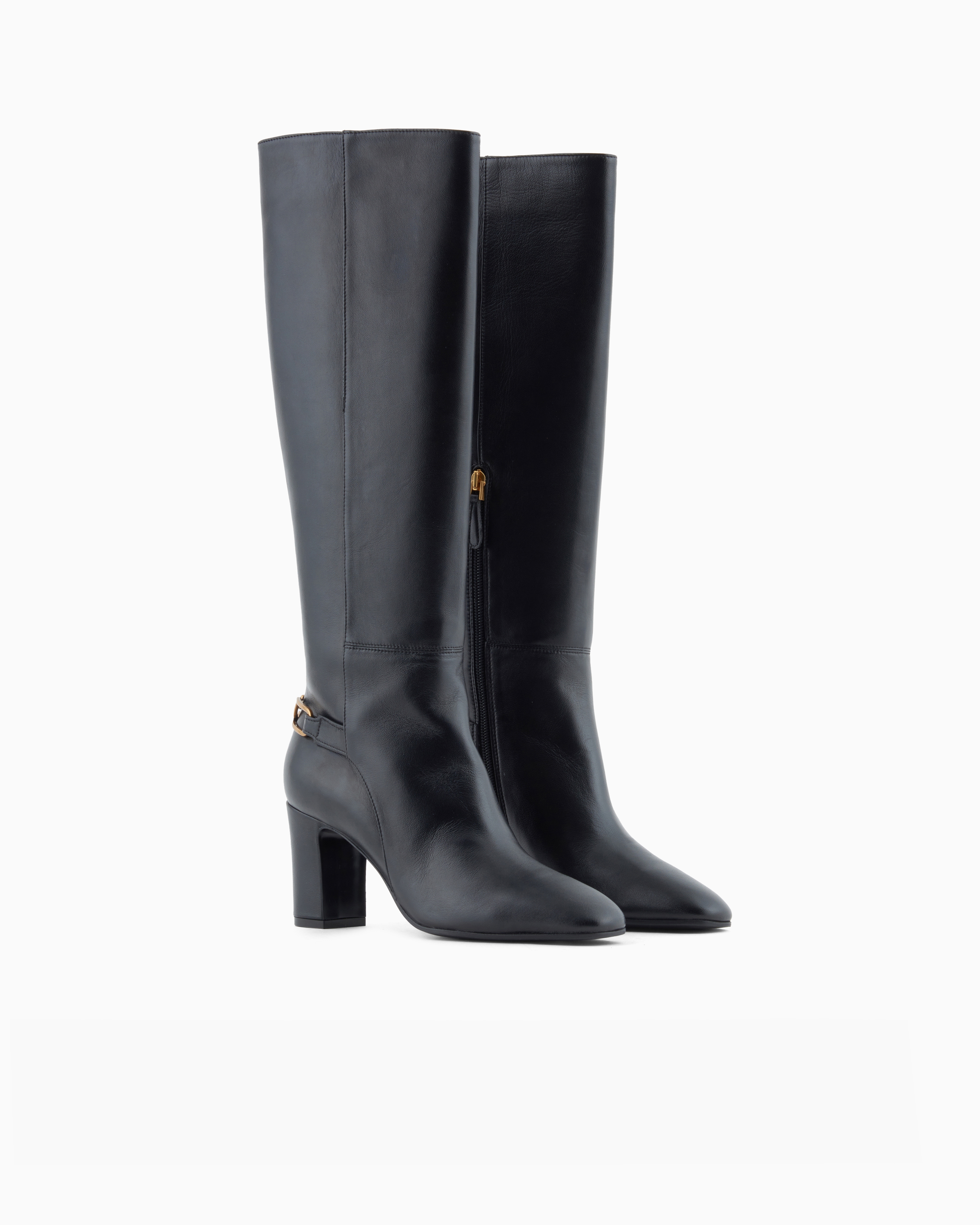 Emporio Armani Nappa-leather Boots With Strap And Eagle Plate In Black