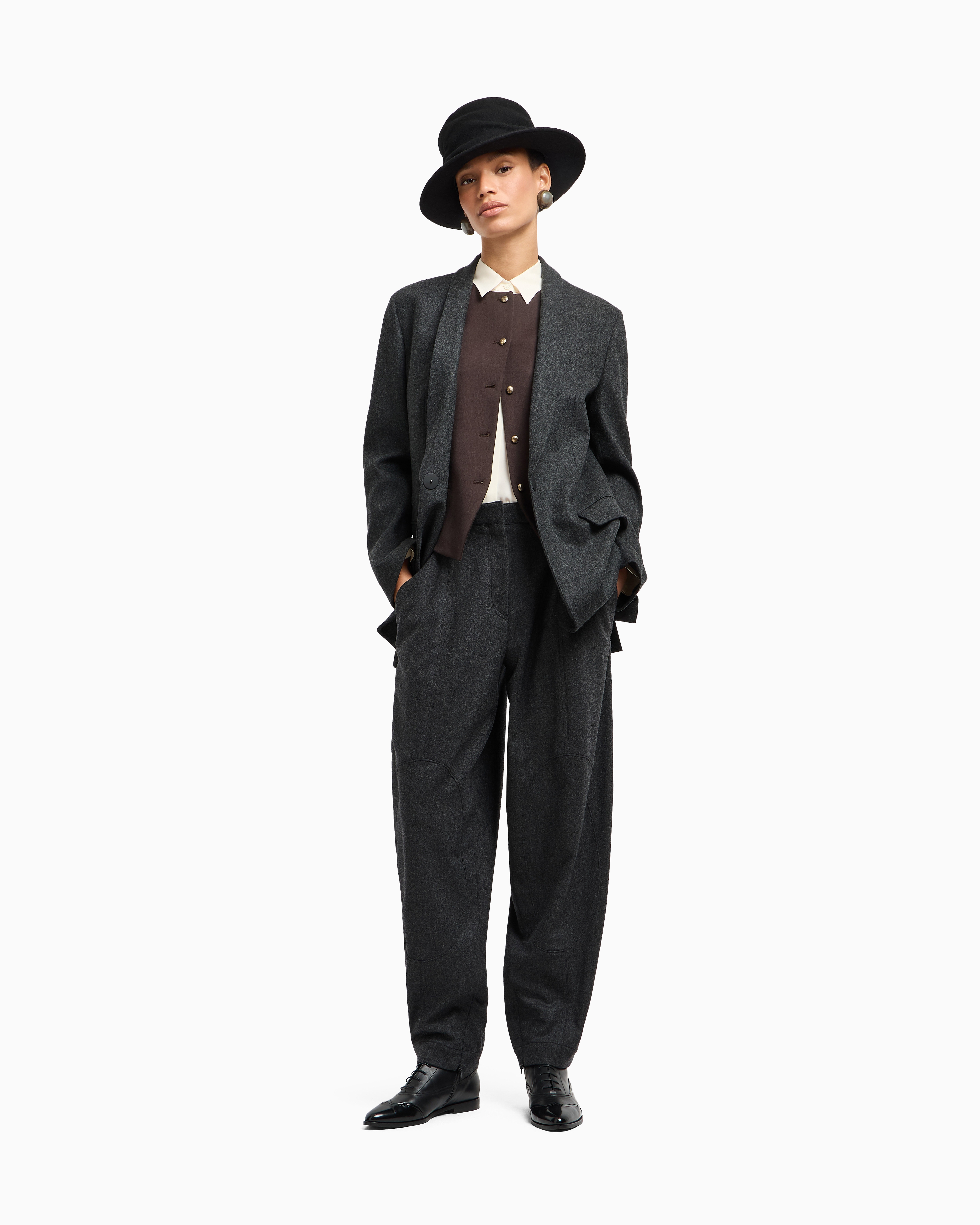 Giorgio Armani Single-breasted Jacket In Wool And Cashmere Flannel In Blue