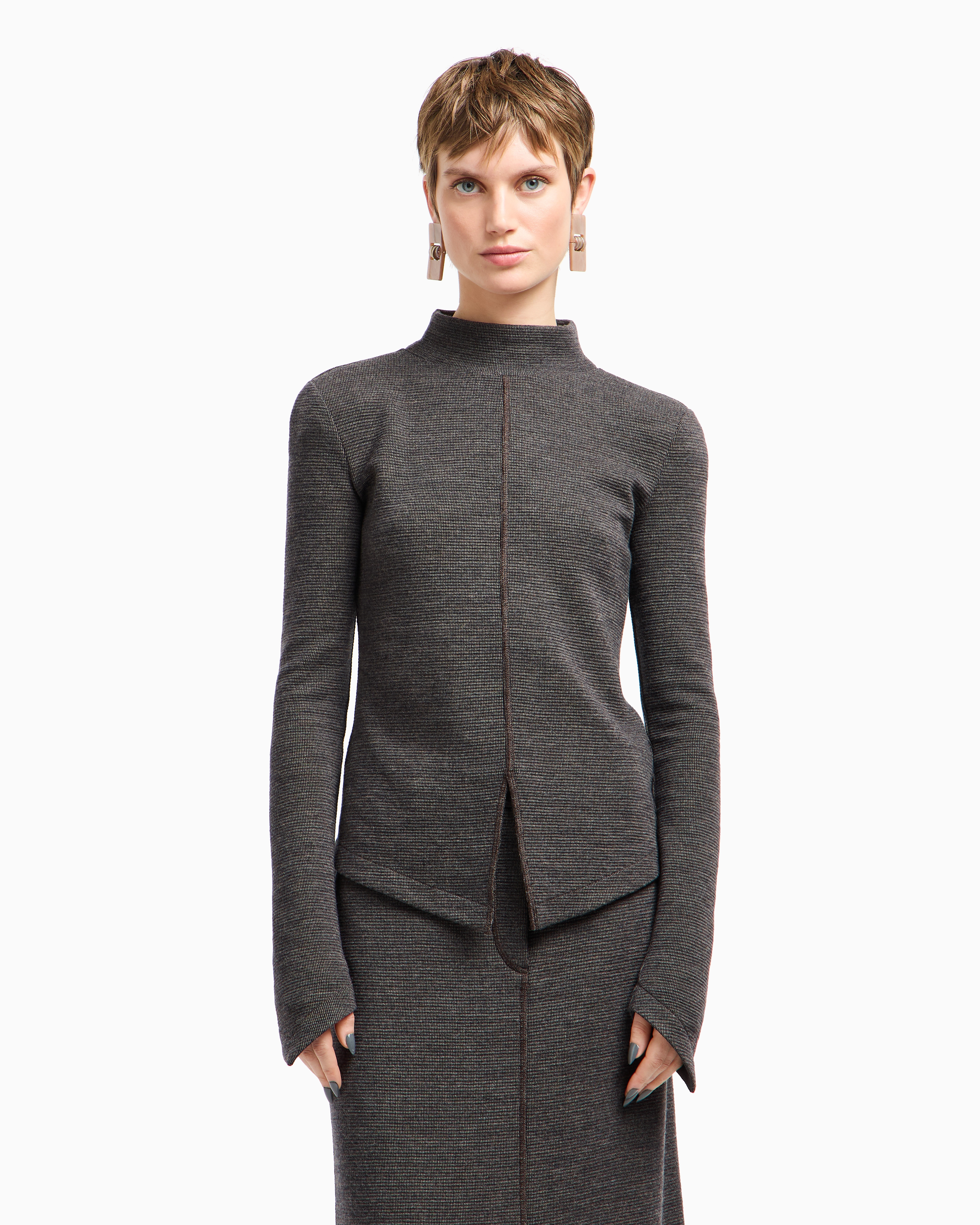Giorgio Armani Pull À Col Montant En Jersey De Laine Vierge In Gray