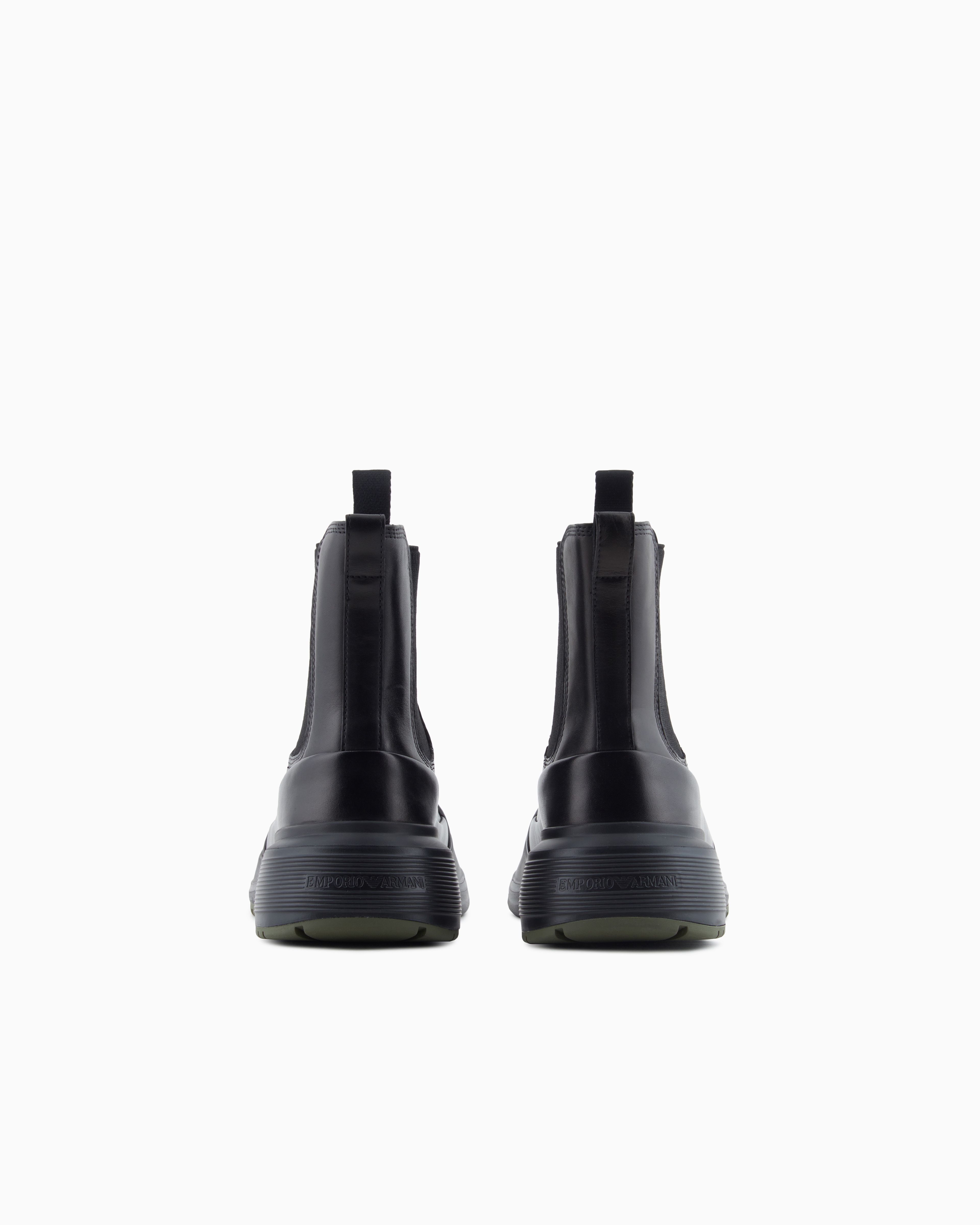 Emporio Armani Chunky Crust Leather Effect Ankle Boots In Black