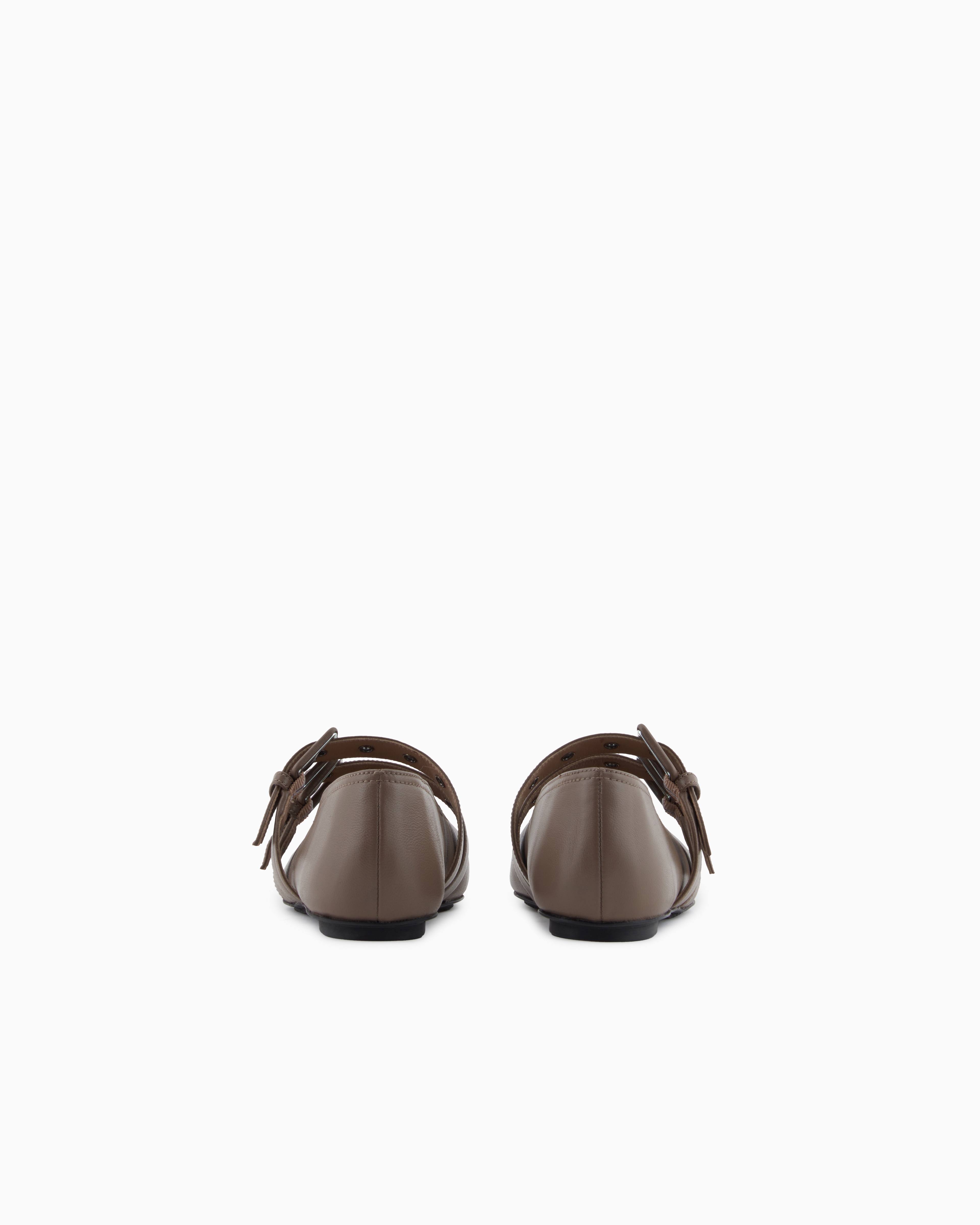 Emporio Armani - Nappa-leather square-toed ballerinas with double strap, Woman, Brown, Size: