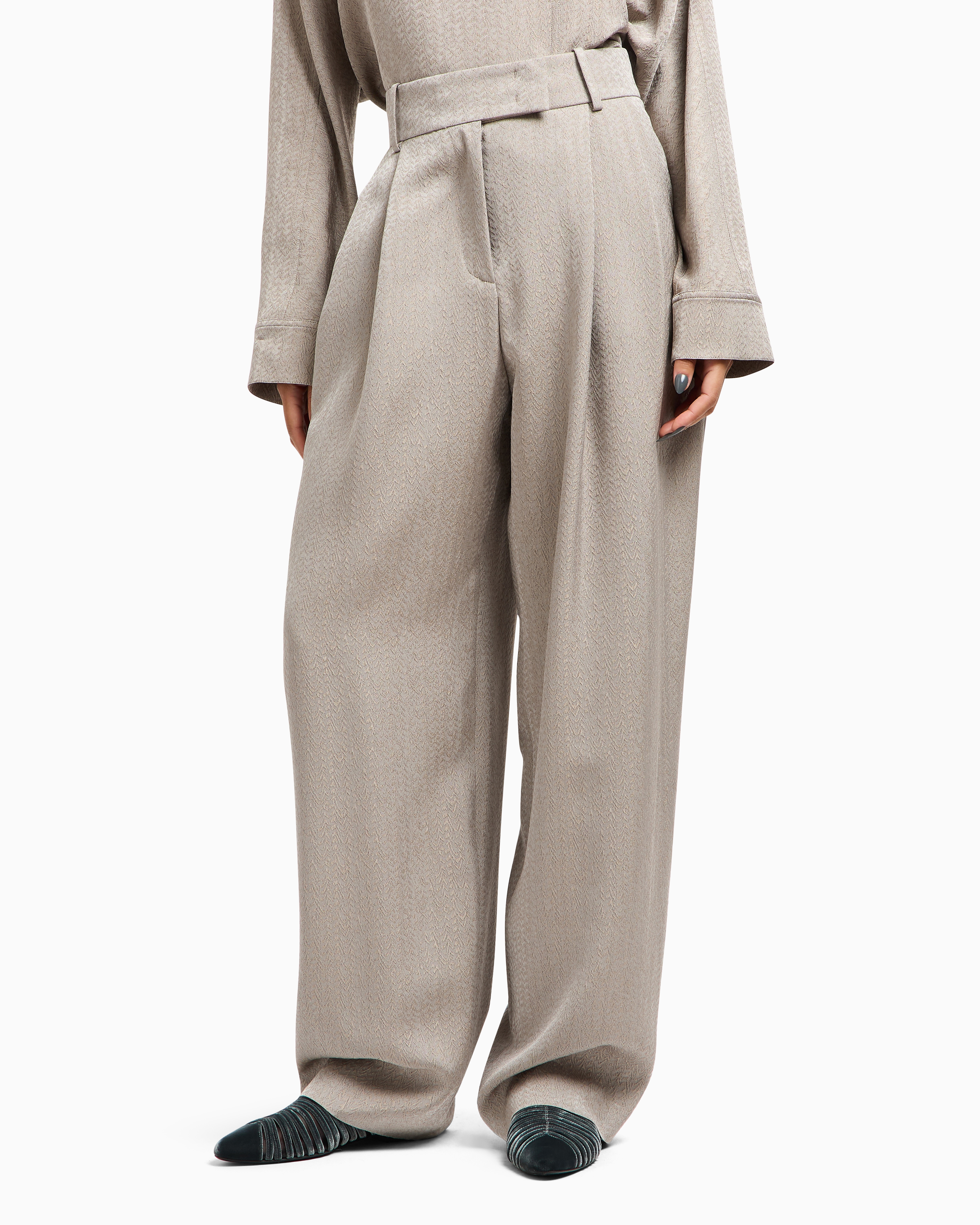 Giorgio Armani Viscose, Wool, Silk Jacquard Single-pleat Trousers In Neutral