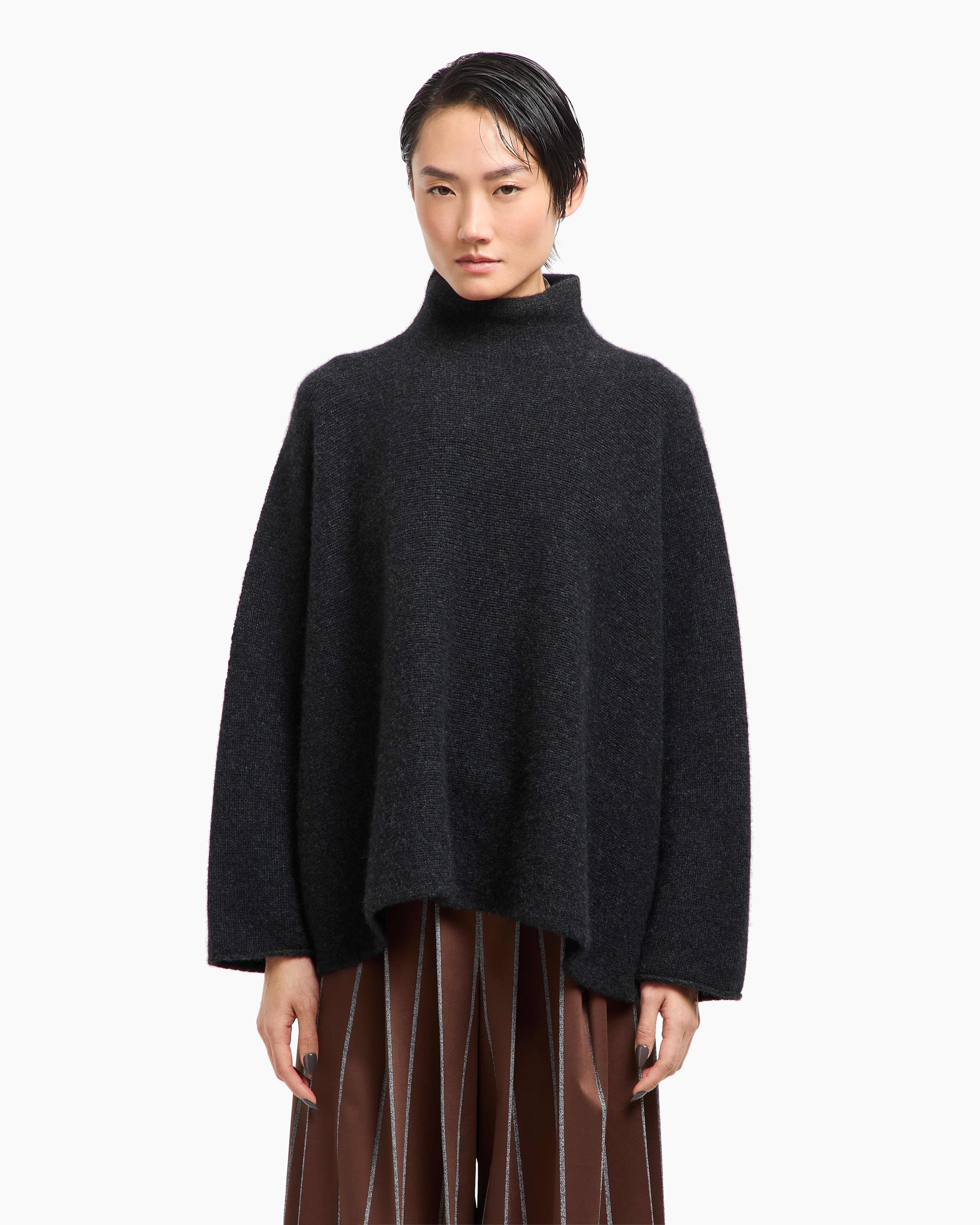 Giorgio Armani High Neck Cashmere Sweater With Dropped Shoulders In Gray