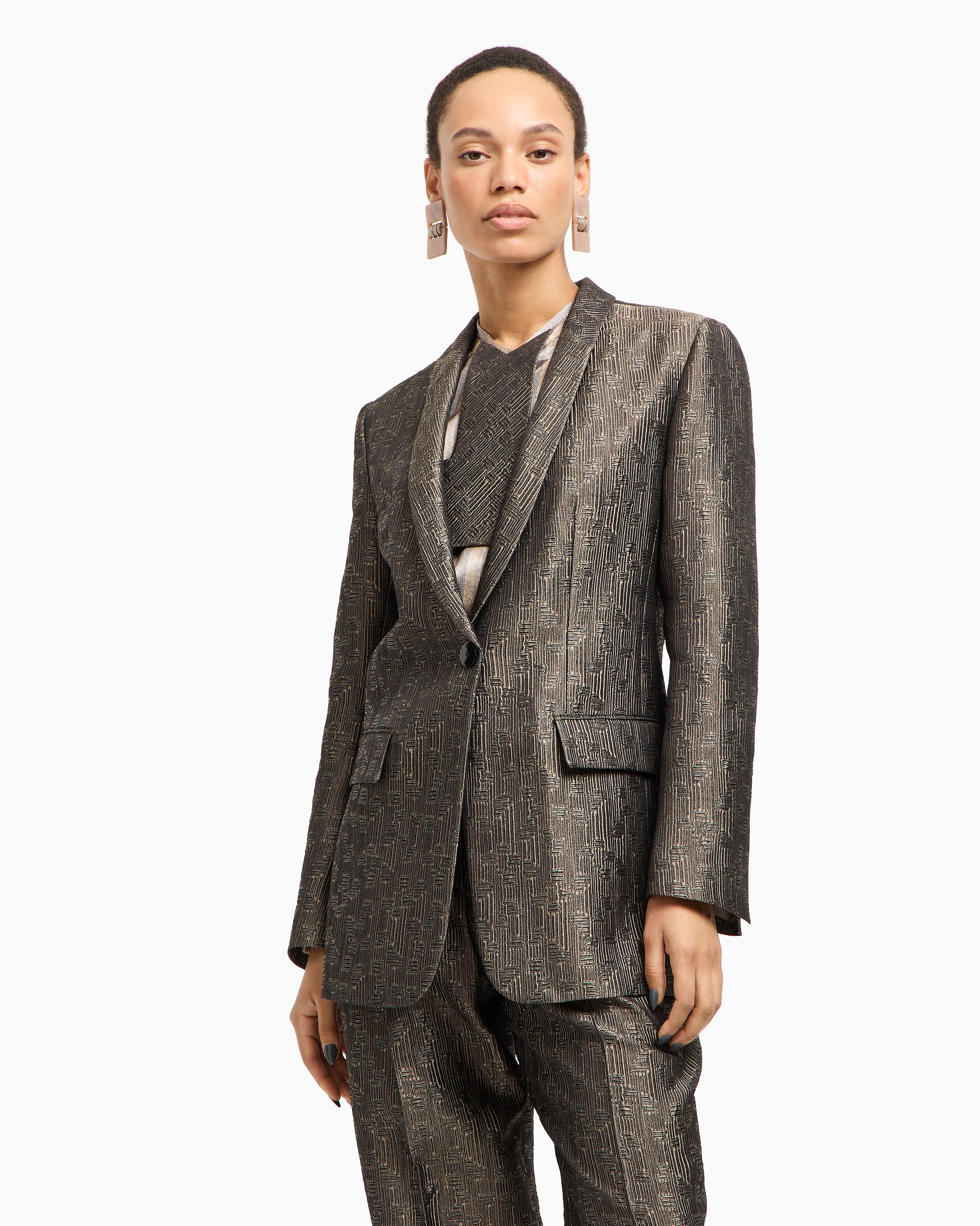 Giorgio Armani Jacquard Silk And Wool Single-breasted Jacket In Gray