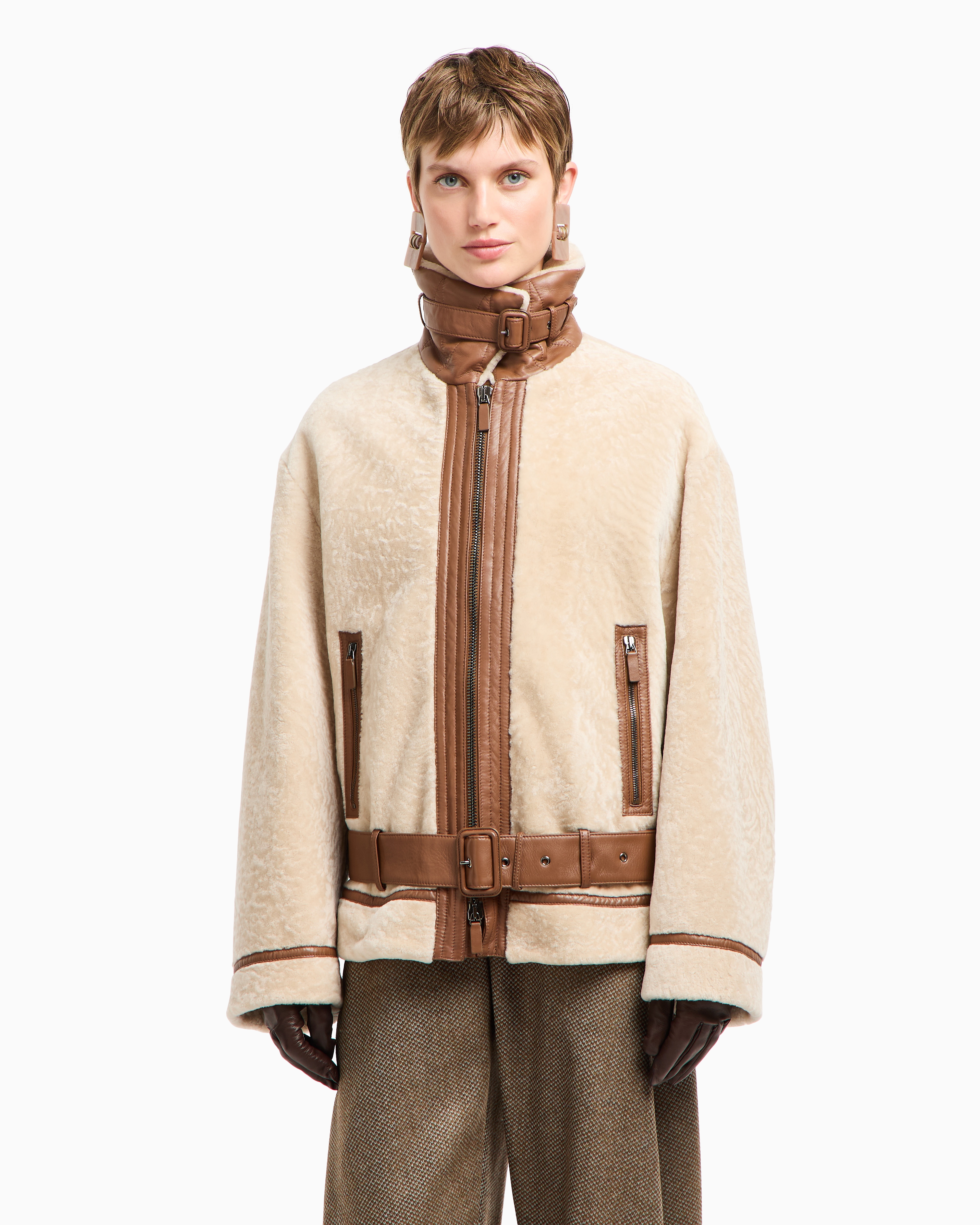 Giorgio Armani Shearling Lambskin Blouson In Brown