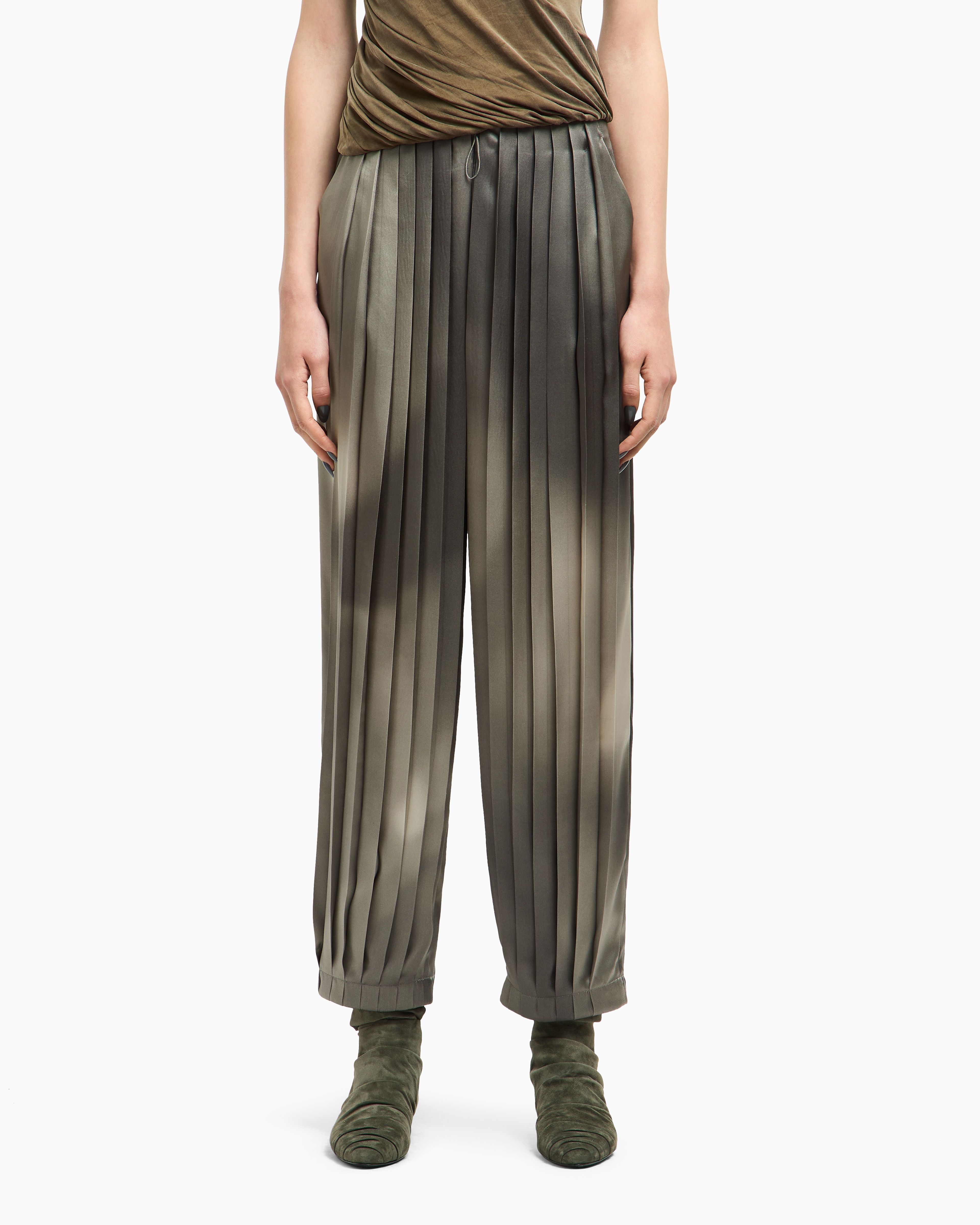 Giorgio Armani Printed Silk Satin Trousers In Gray