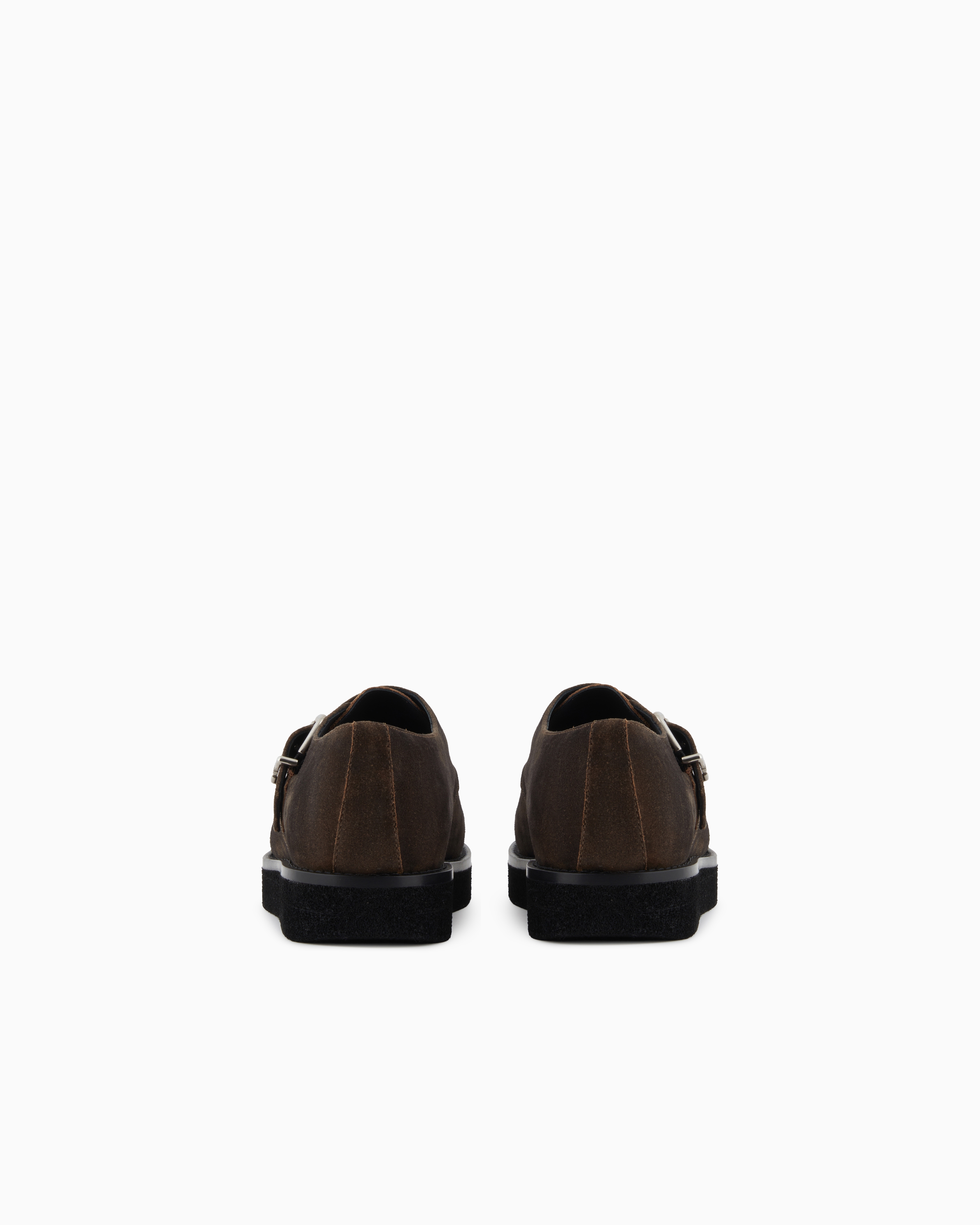 Emporio Armani New York Capsule Collection Monkstraps In Dappled Crust Leather In Brown