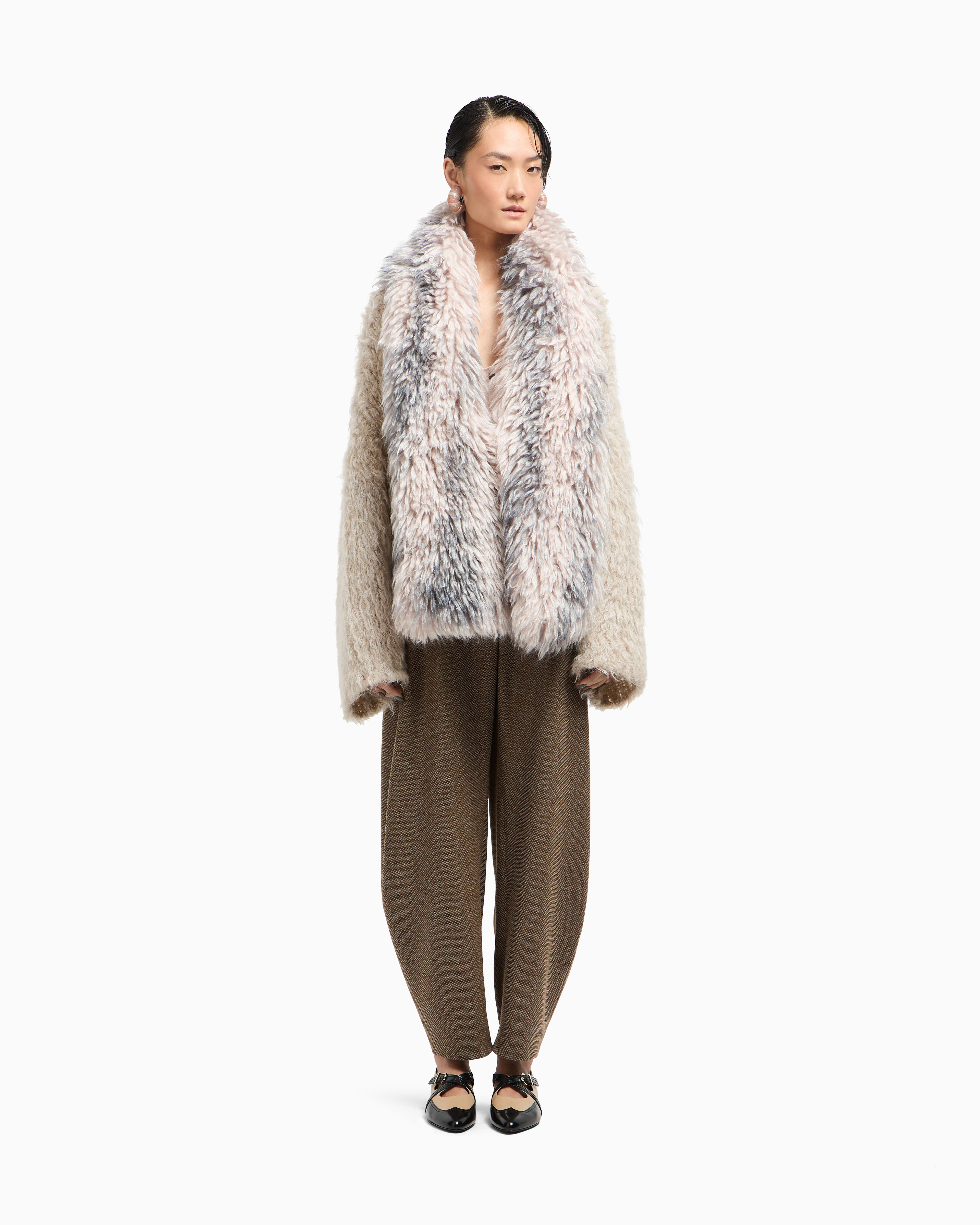 Giorgio Armani Loop-stitch Mohair Wool Cardigan In Neutral