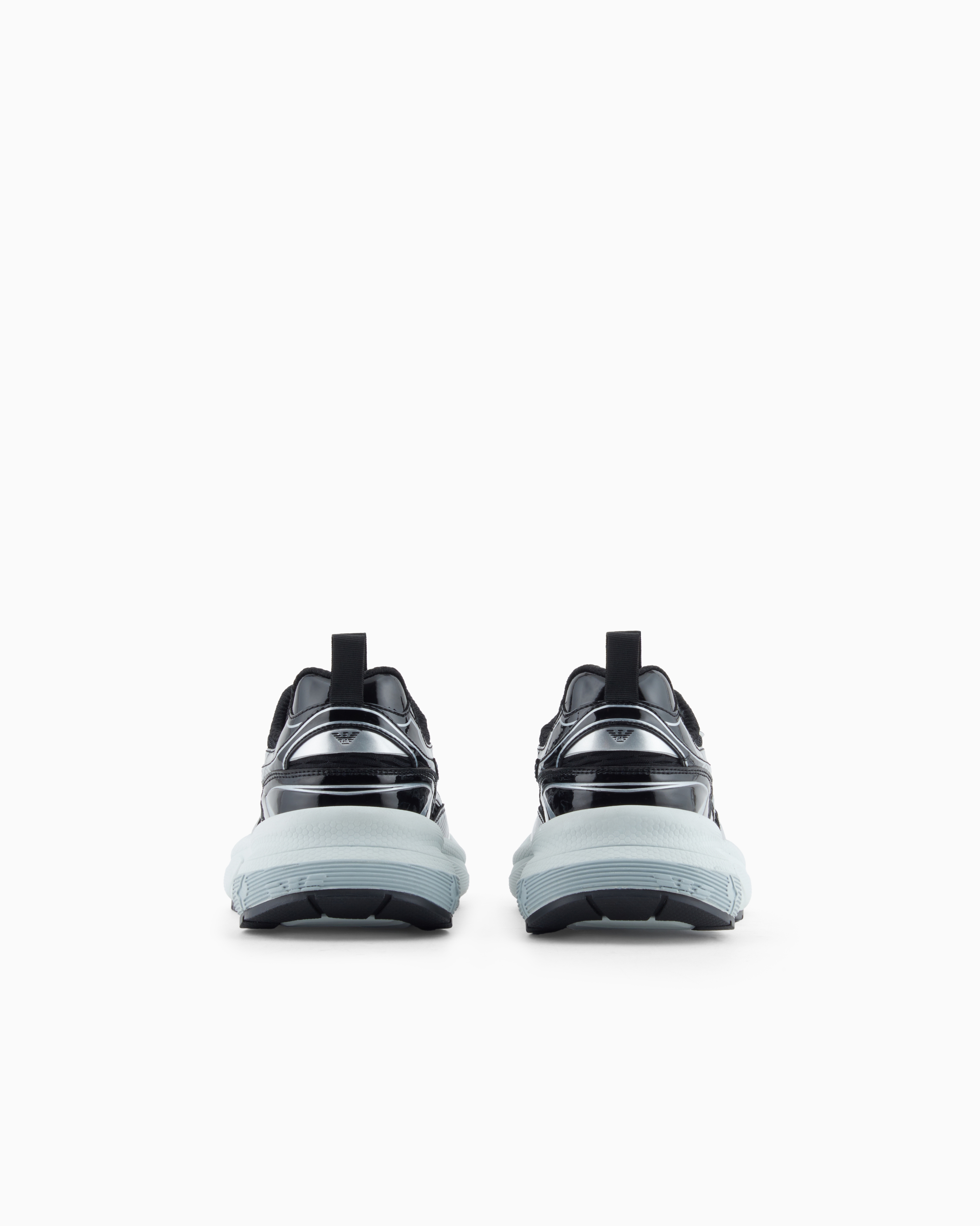 Emporio Armani Mesh Sneakers With Laminated Details And Signature Logo In Silver