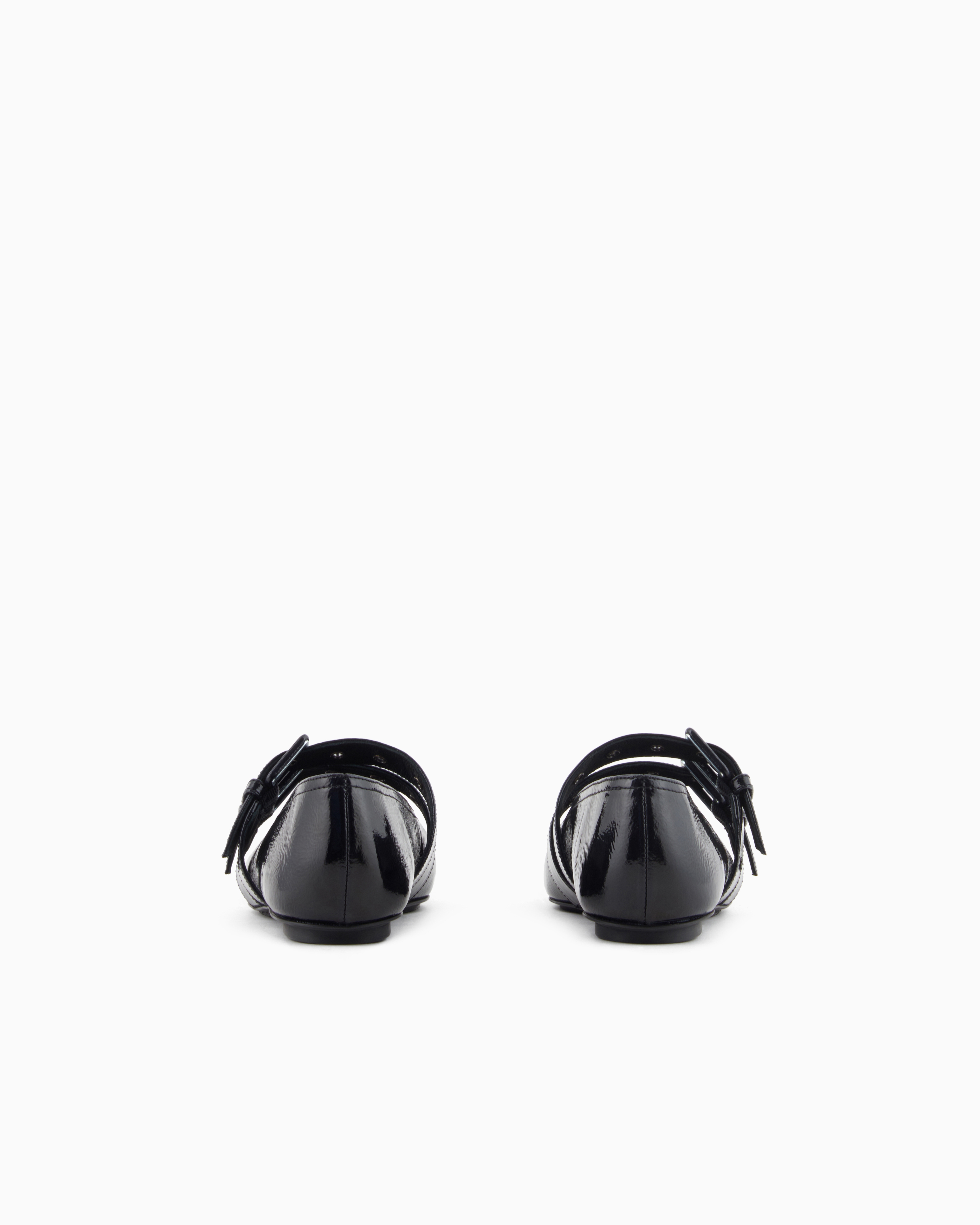 Emporio Armani - Patent leather ballerinas with double strap, Woman, Black, Size: