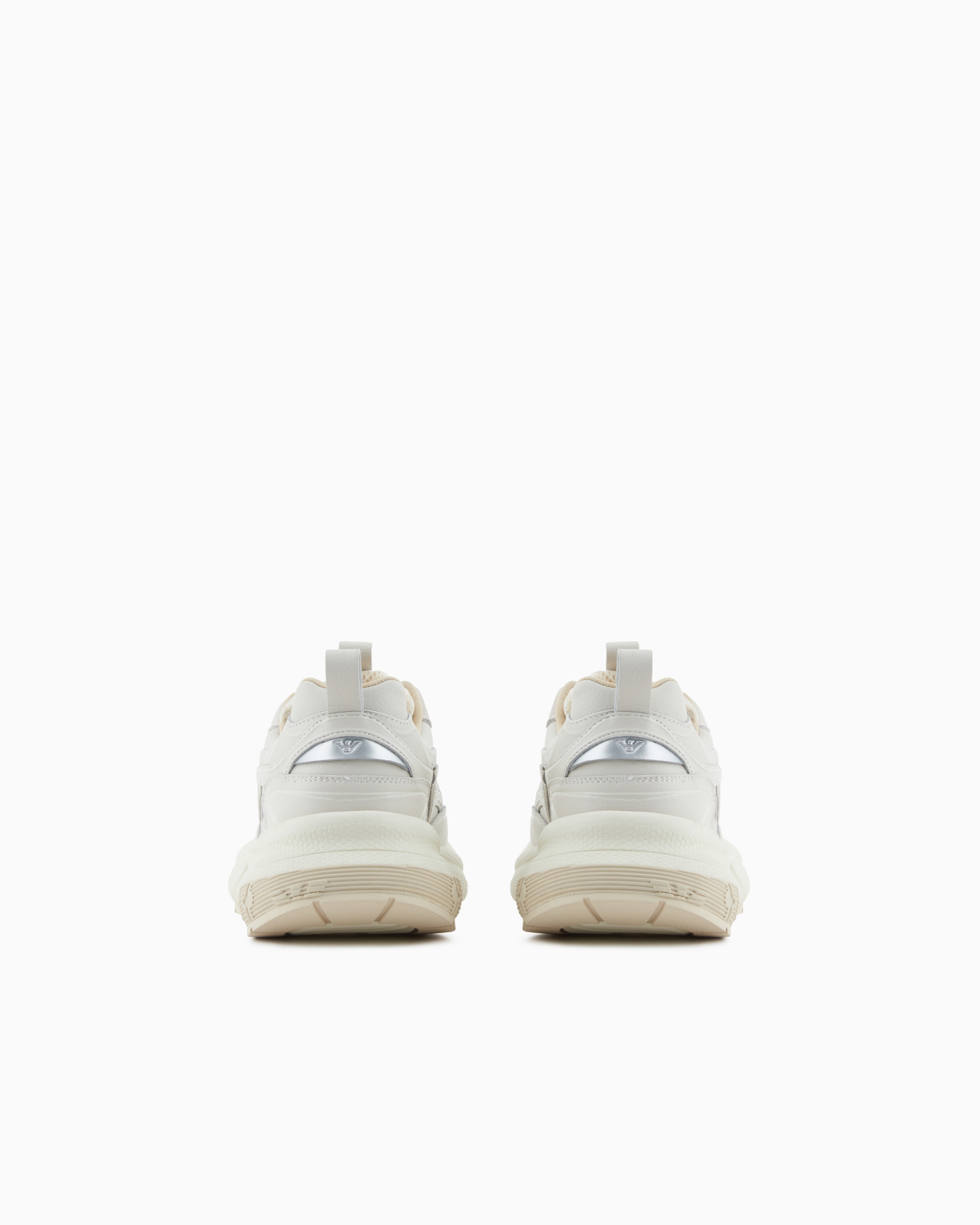 Emporio Armani Leather Sneakers With Velvet Details And A Signature Logo In Silver