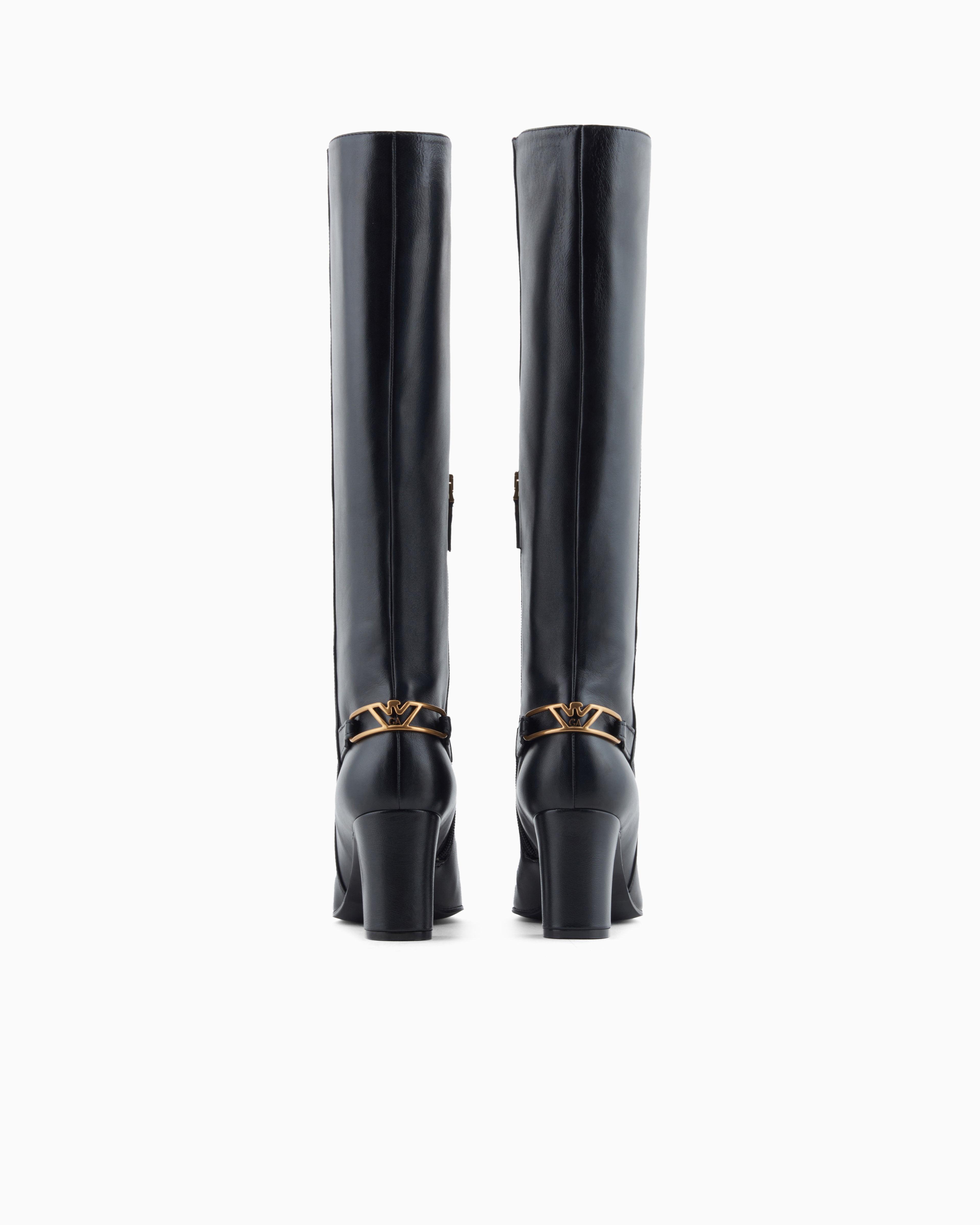 Emporio Armani Nappa-leather Boots With Strap And Eagle Plate In Black