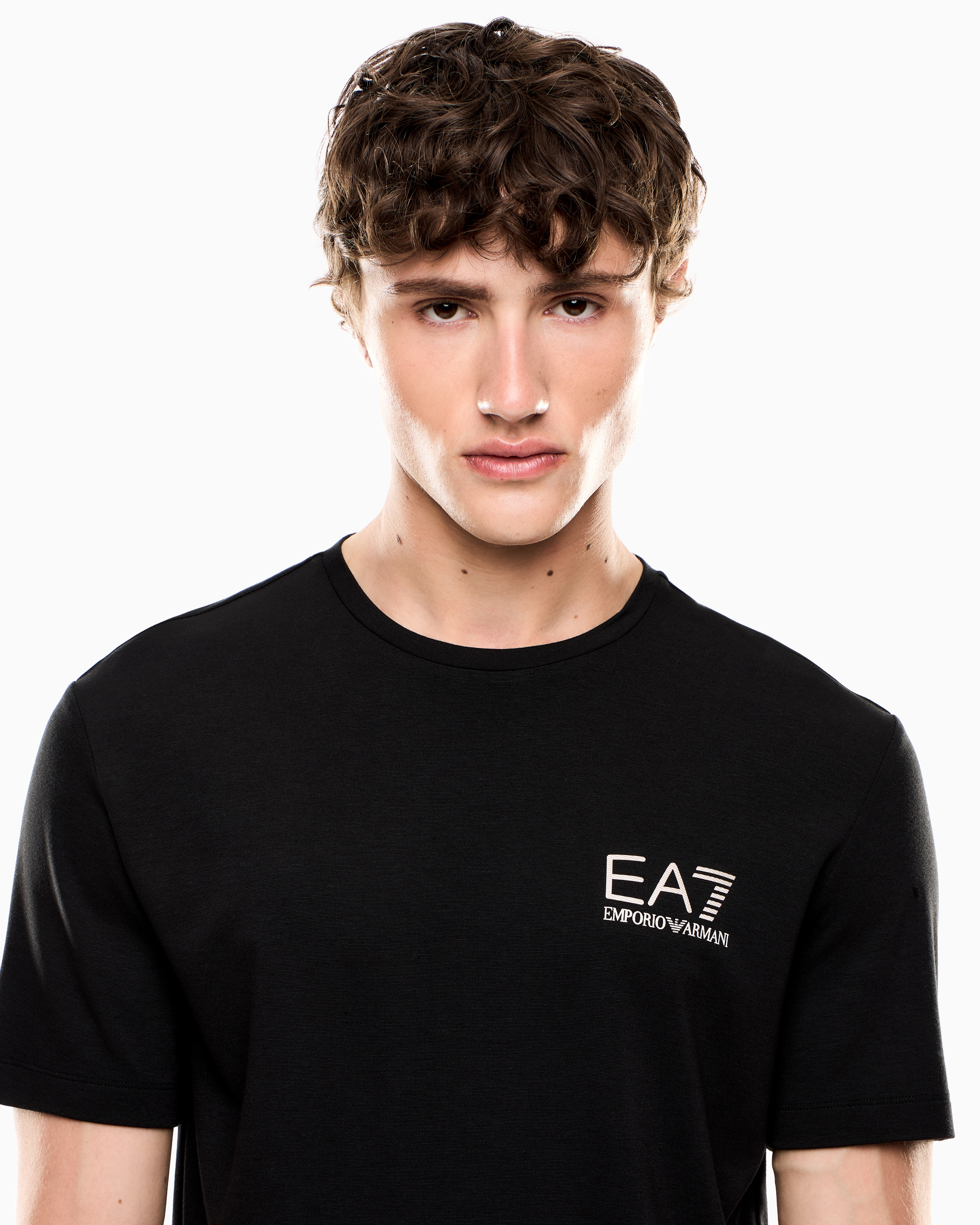 Ea7 T-shirt À Manches Courtes Gold Label En Mélange De Viscose In Black