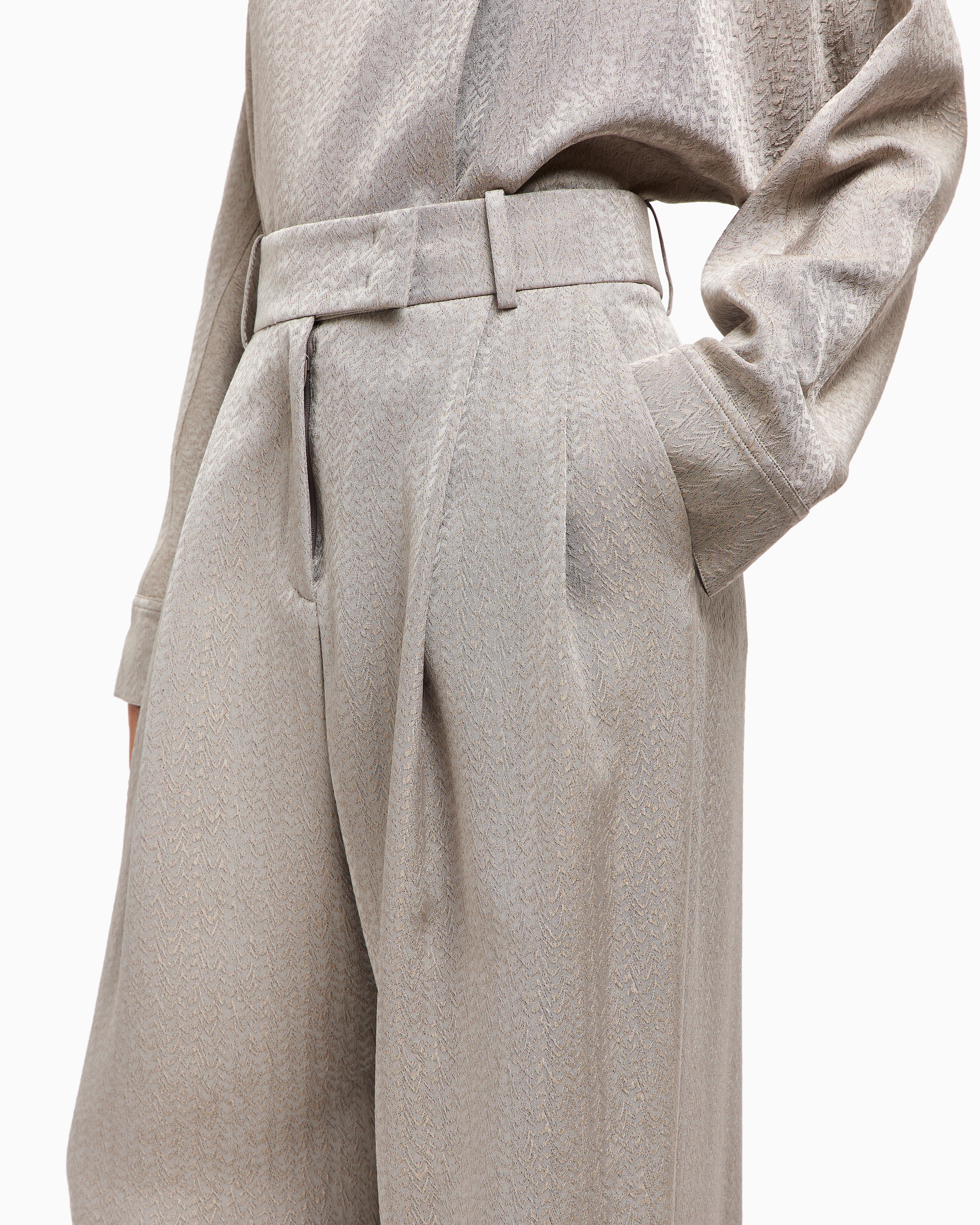 Giorgio Armani Viscose, Wool, Silk Jacquard Single-pleat Trousers In Neutral