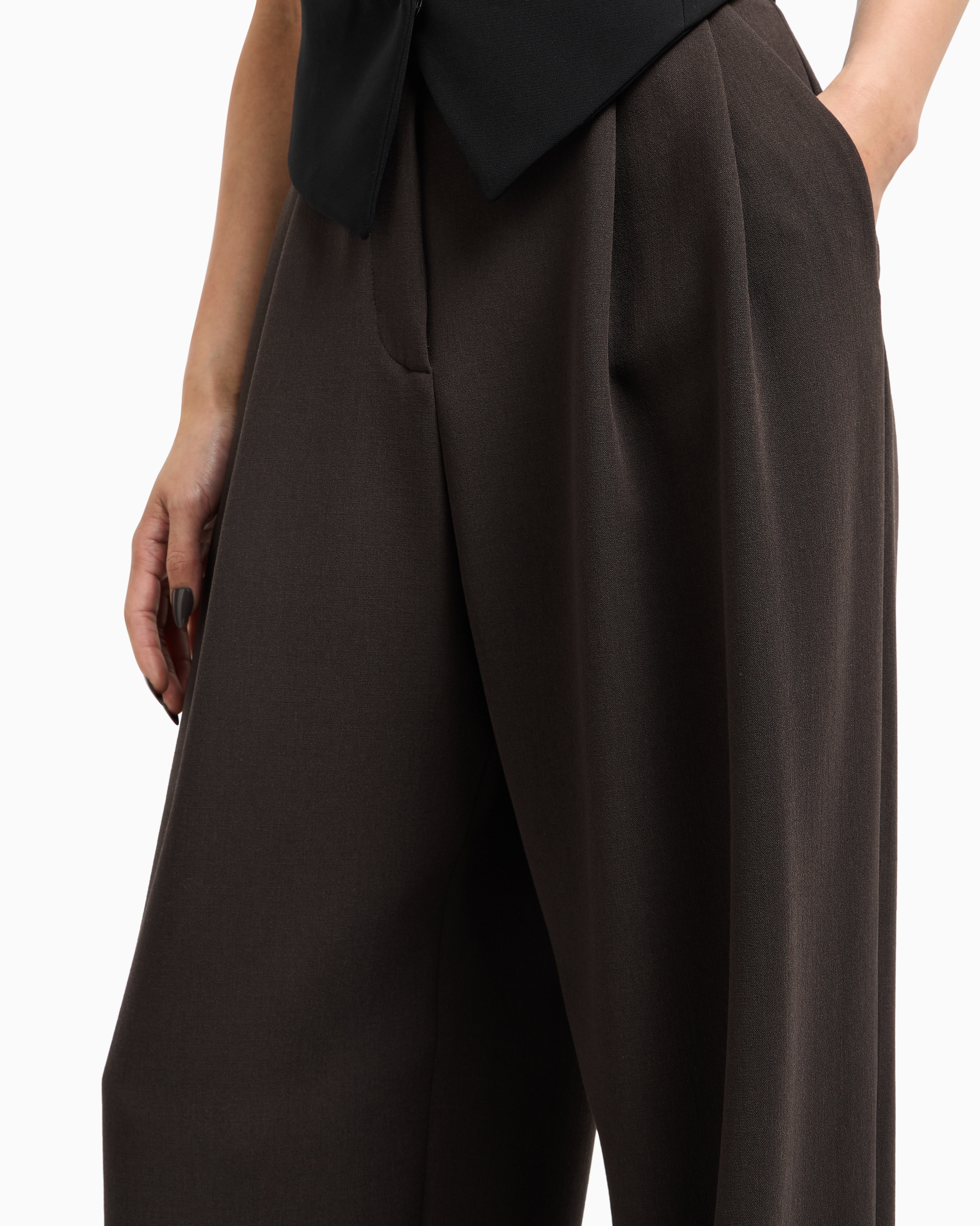 Giorgio Armani Double-pleat Trousers In Stretch Virgin Wool In Brown