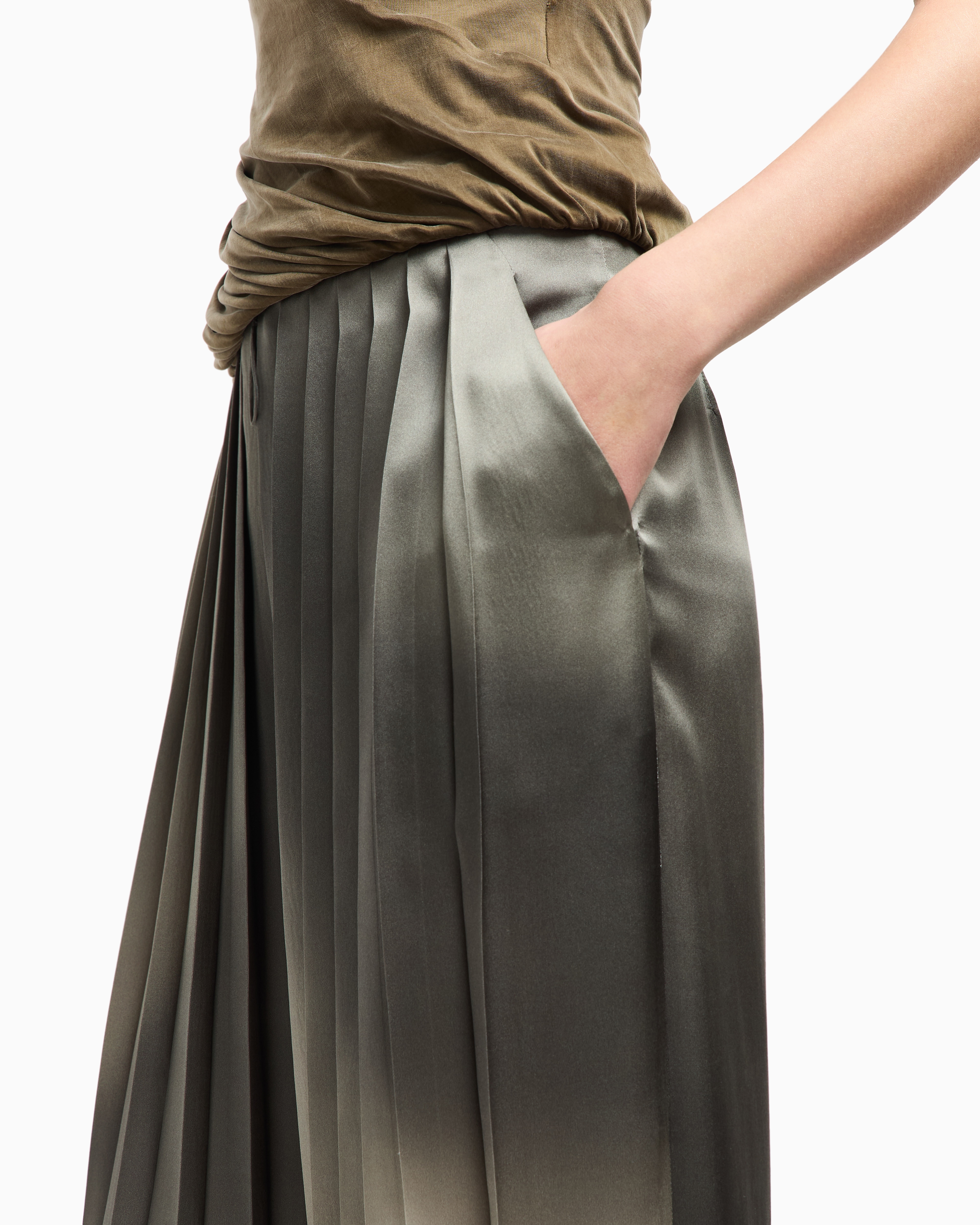 Giorgio Armani Printed Silk Satin Trousers In Gray