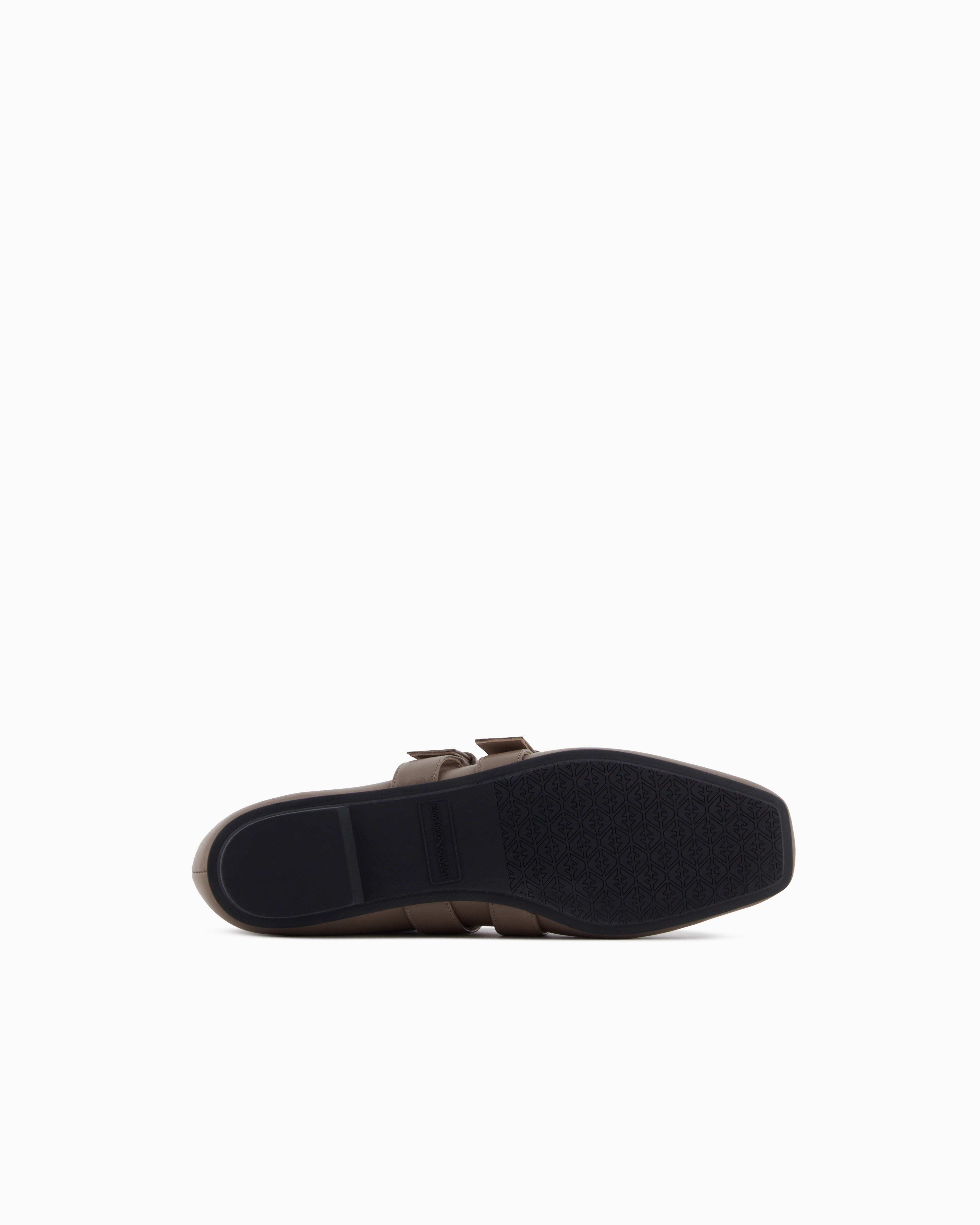 Emporio Armani - Nappa-leather square-toed ballerinas with double strap, Woman, Brown, Size: