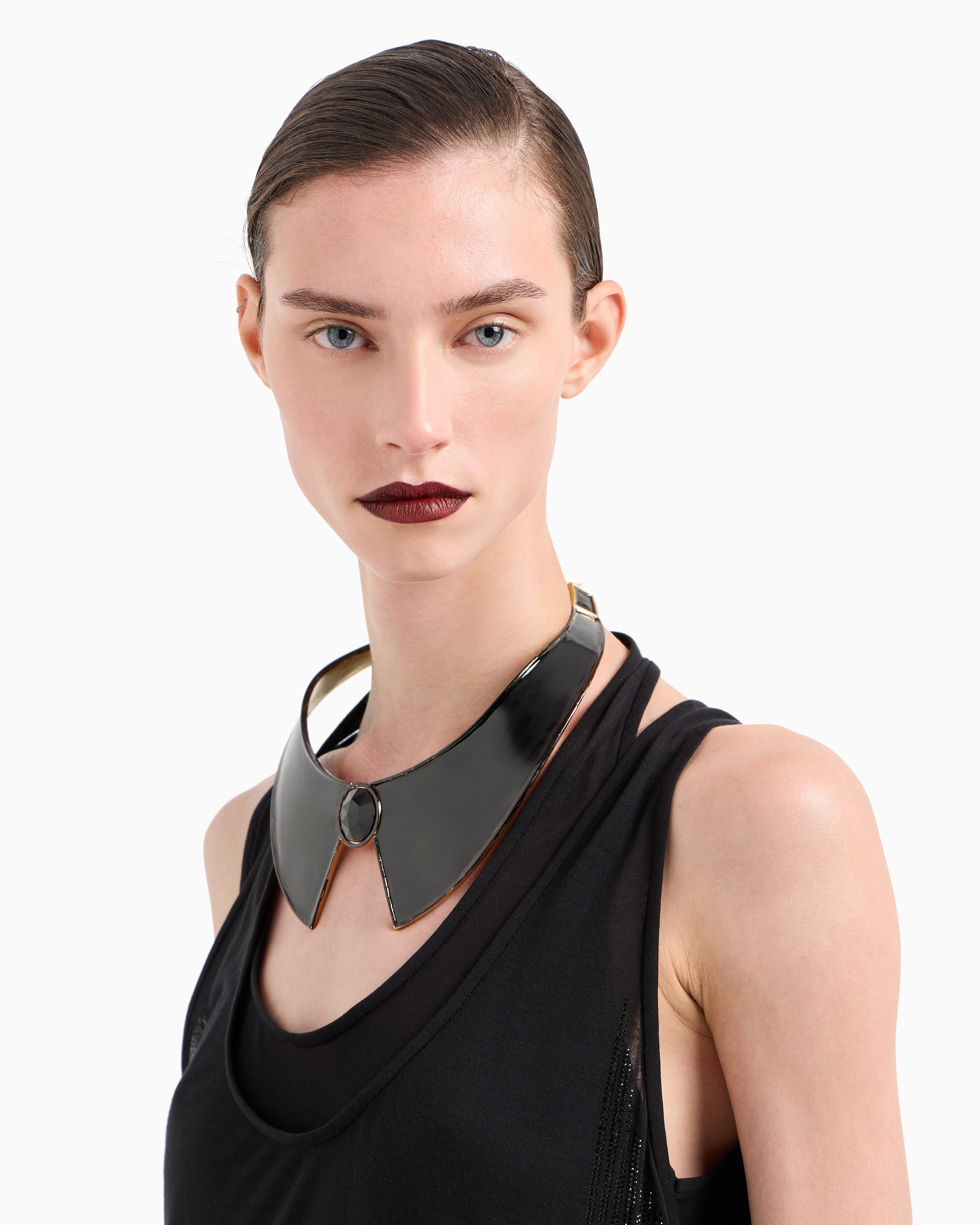 Giorgio Armani Enamelled Brass Choker Necklace In Black
