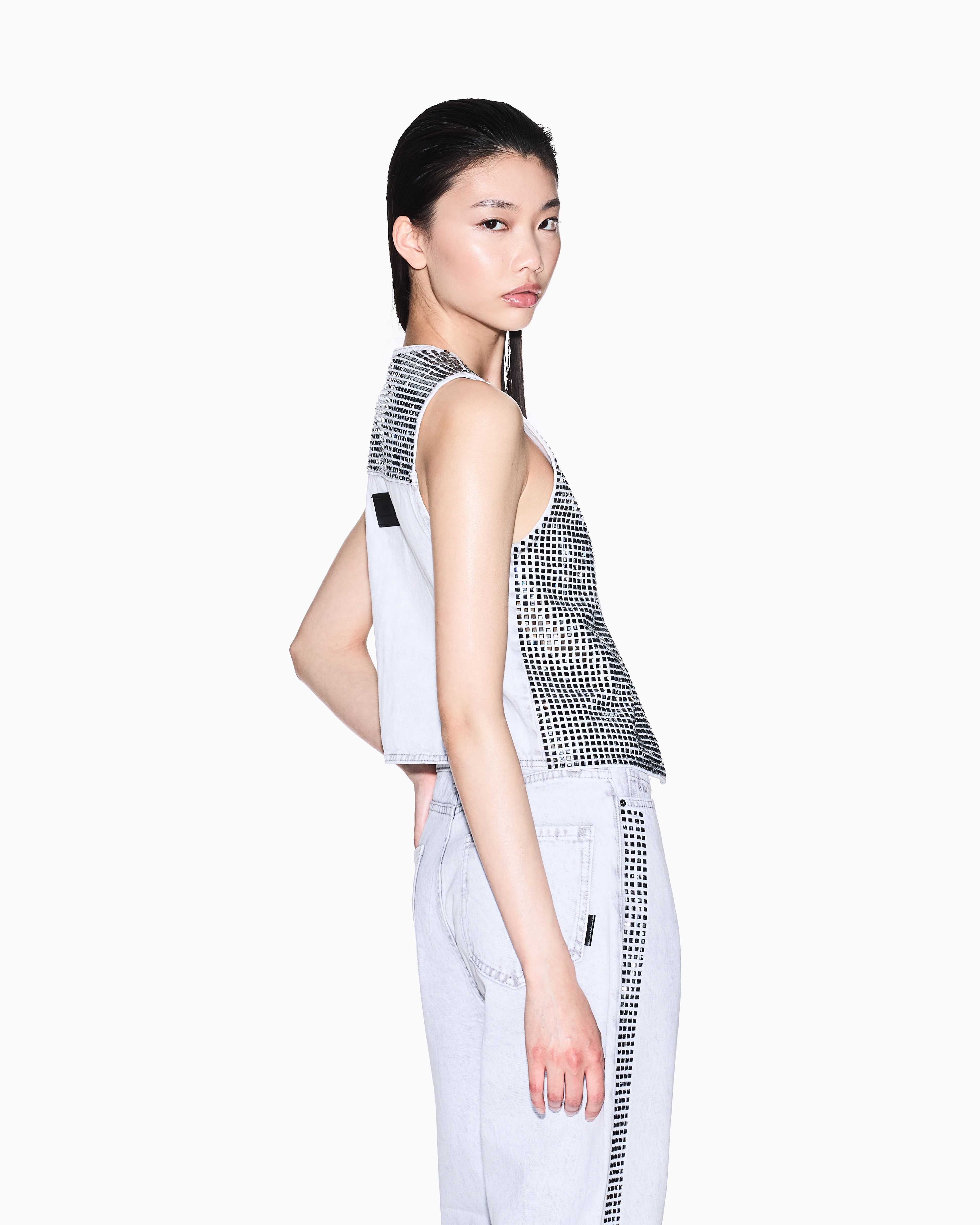 アウターその他 ARMANI EXCHANGE Waistcoat XW001205AF14703 M8090 ARMANI EXCHANGE Women's Grey Vest with Rhinestones – Pavidas