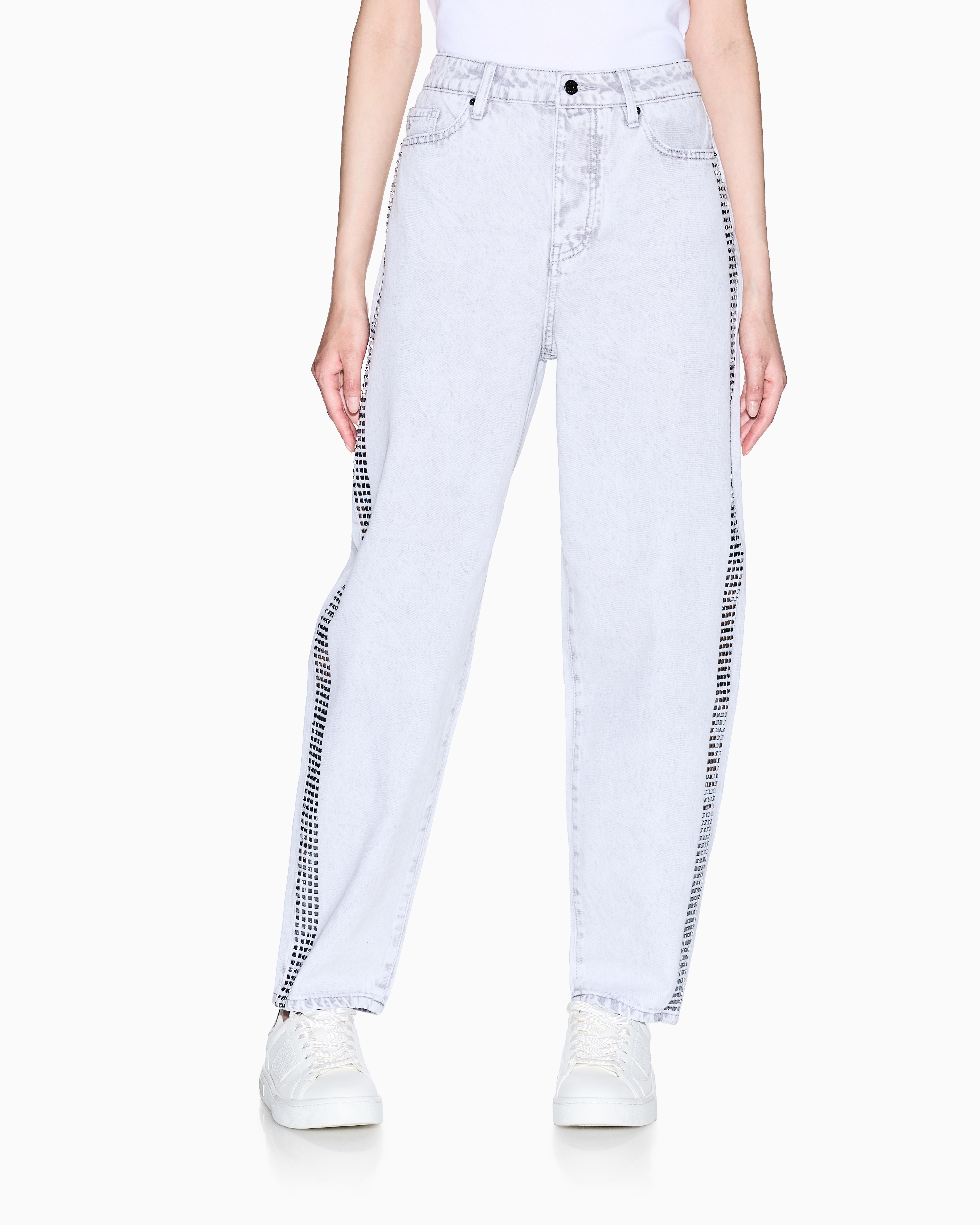 Armani Exchange - Carrot fit jeans rigid denim with studs, Woman, Grey, Size: