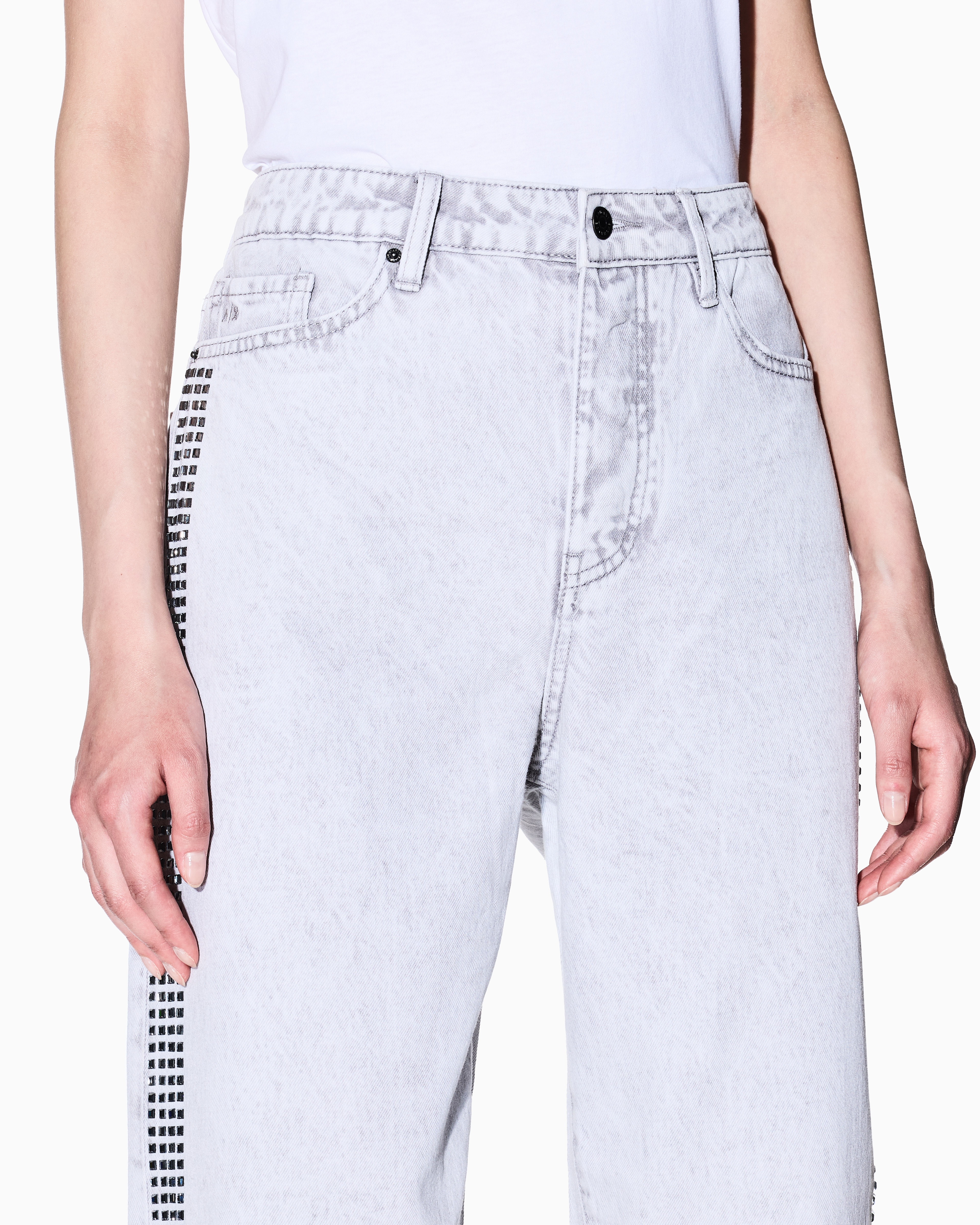 Armani Exchange - Carrot fit jeans rigid denim with studs, Woman, Grey, Size: