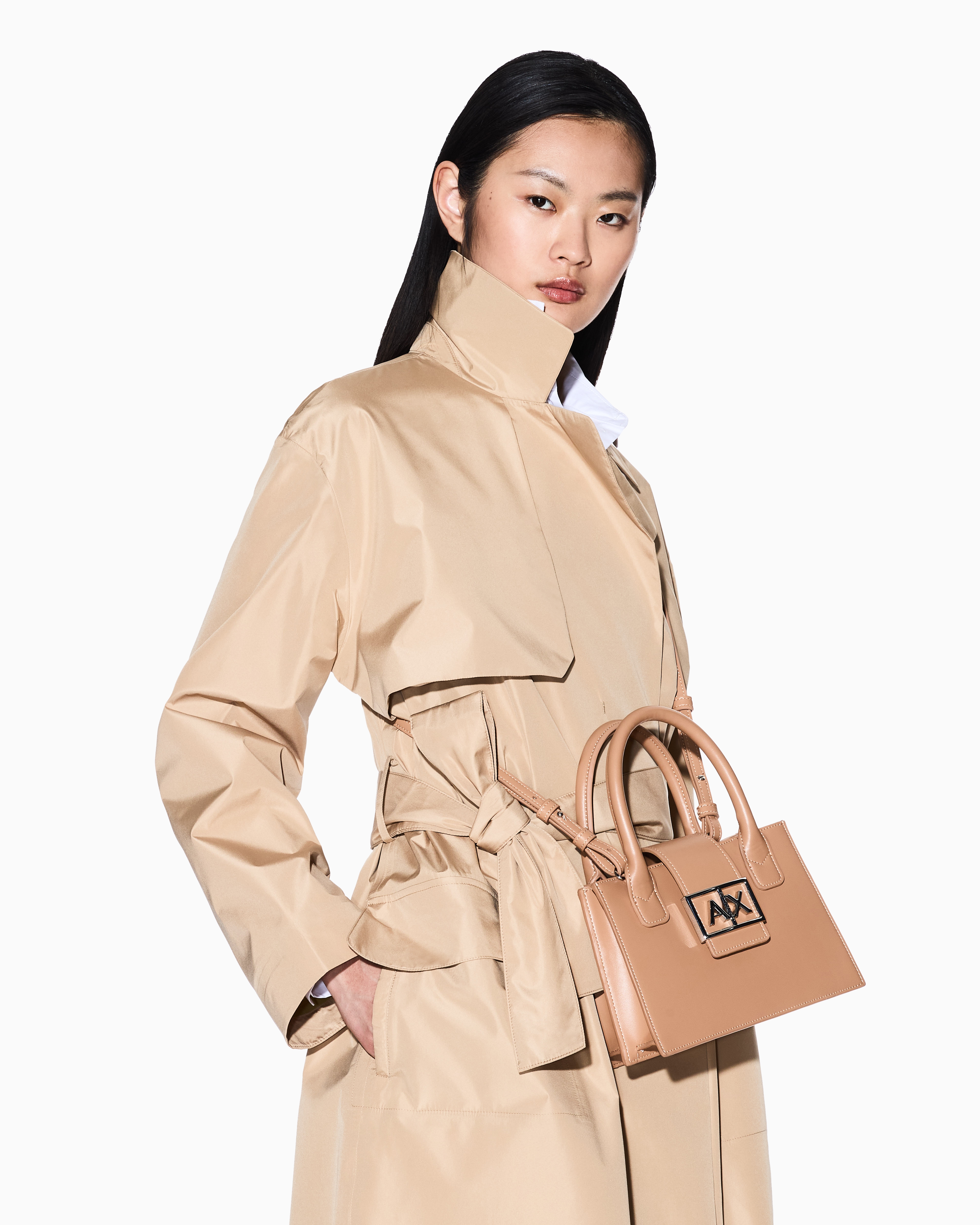 Armani Exchange - ASV Small Trapeze Handbag, Woman, Camel, Size: TU